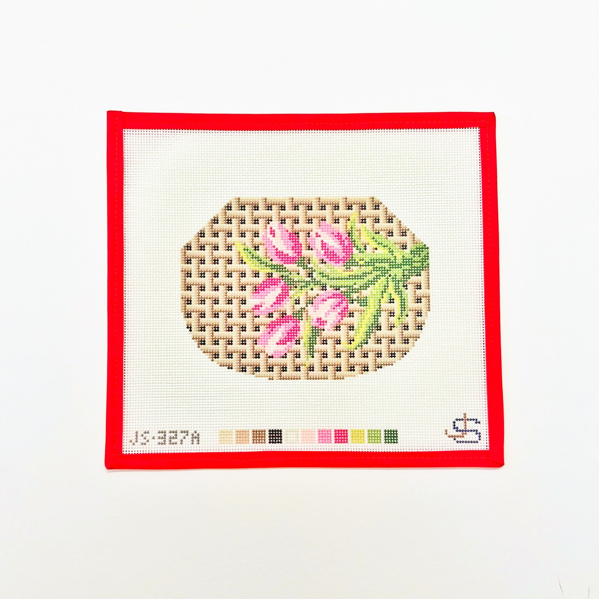 Kiss Lock Bag Canvas - Tulips on BasketweaveJeni Sandberg NeedlepointCanvasThe Red Thread Atelier