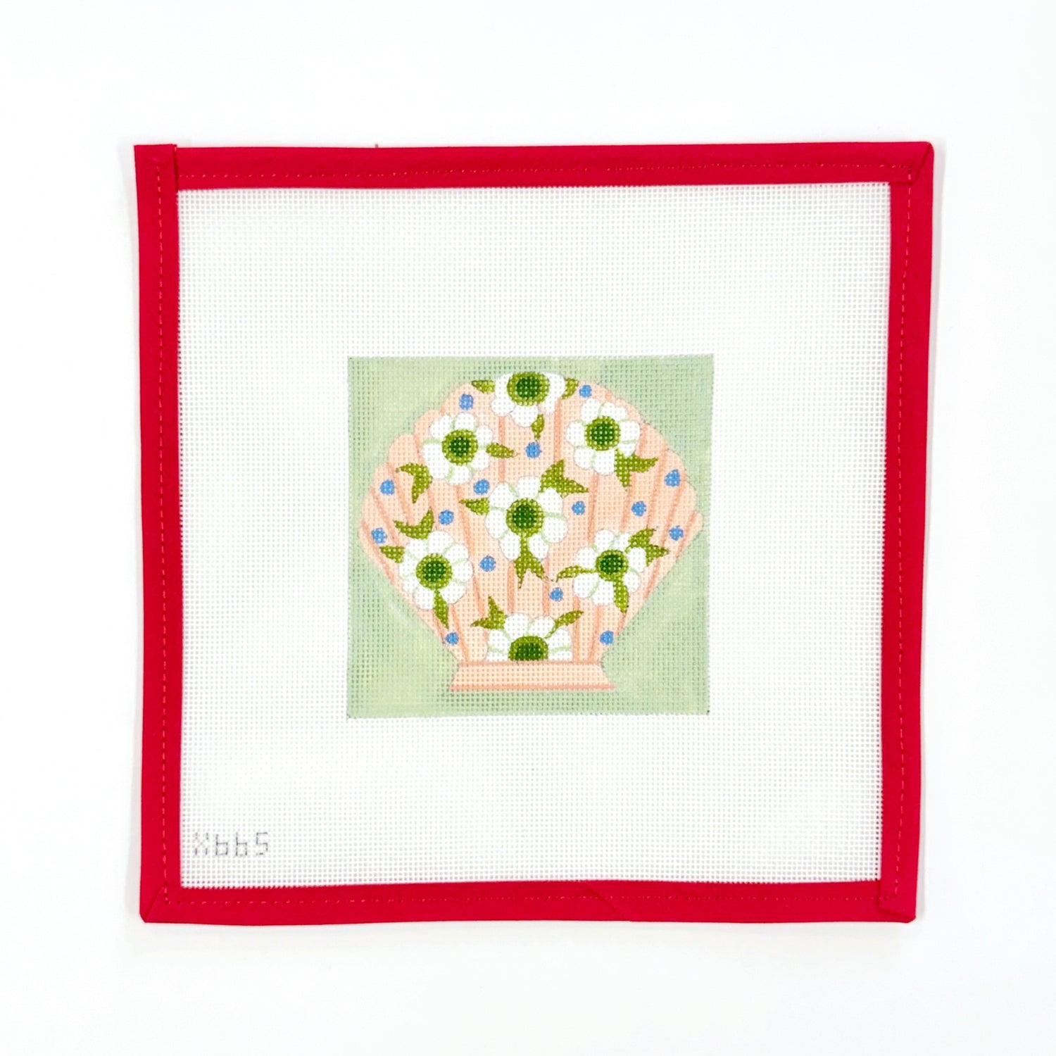 Pink Clam with Daisys on Sage Green