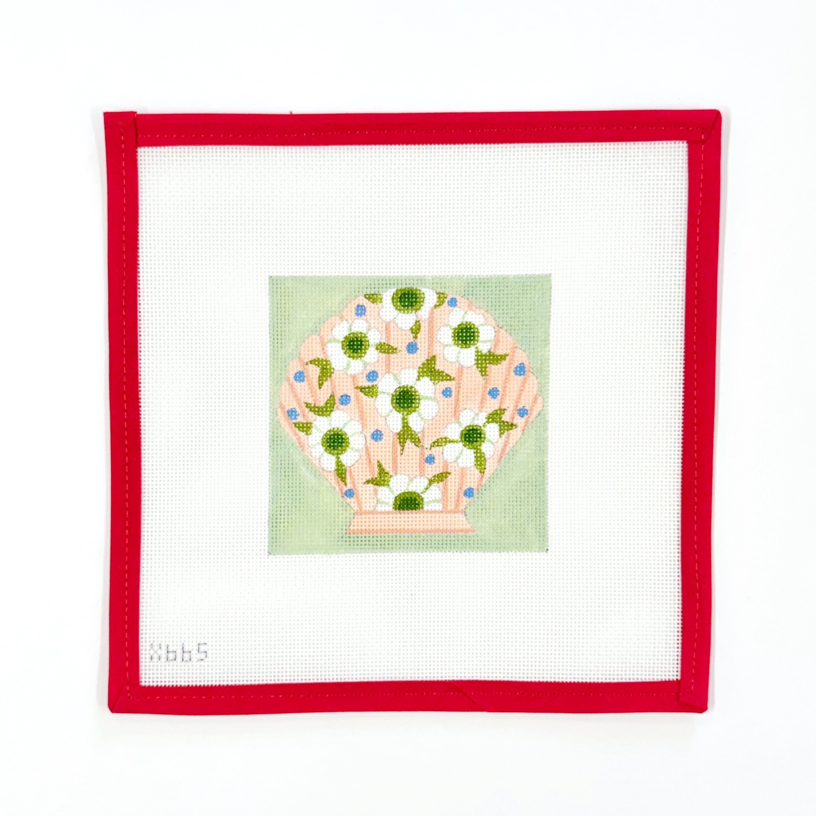 Pink Clam with Daisys on Sage Green