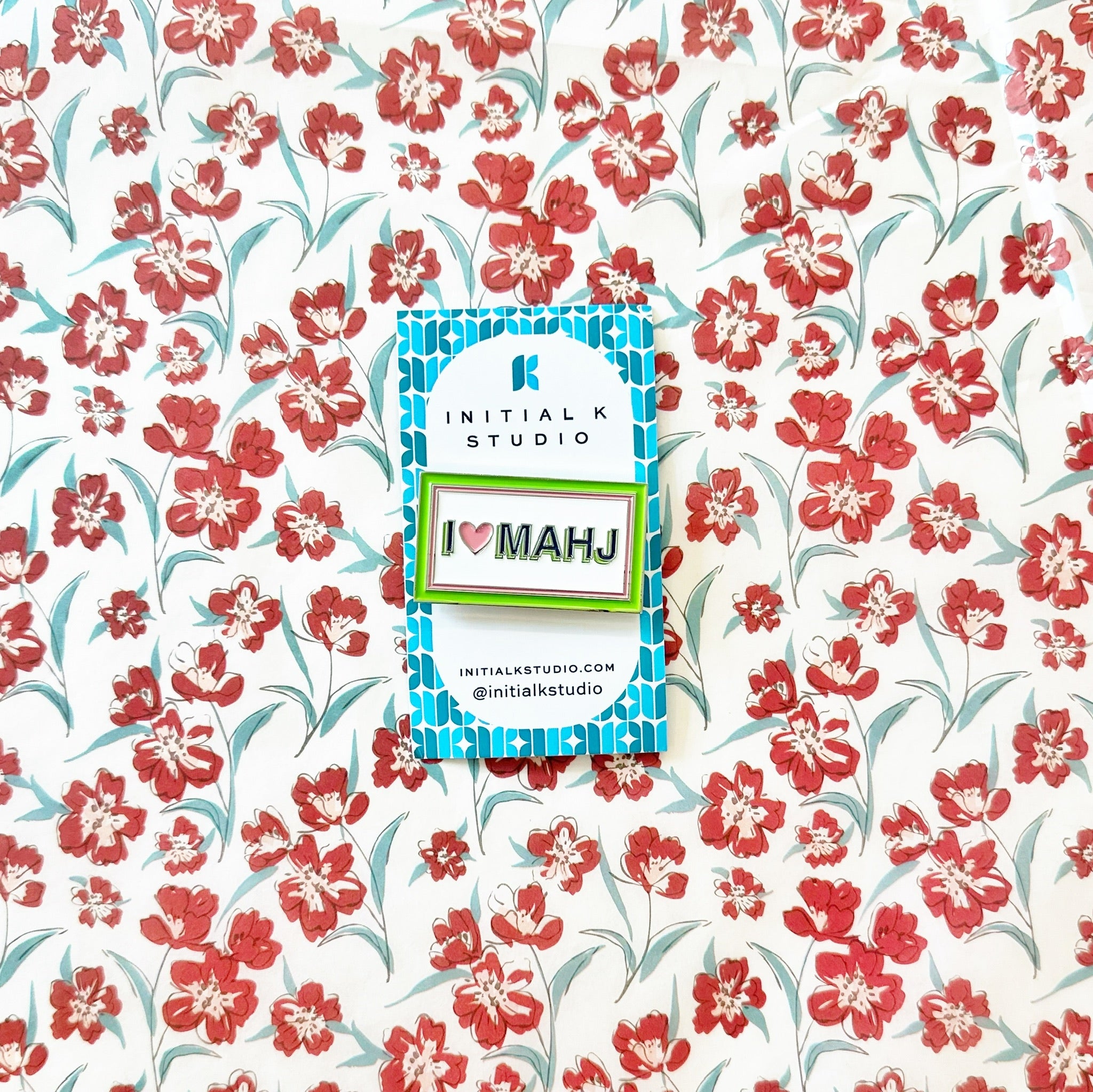 I heart Mahj Pink & Green NeedleminderInitial KNeedleminderThe Red Thread Atelier
