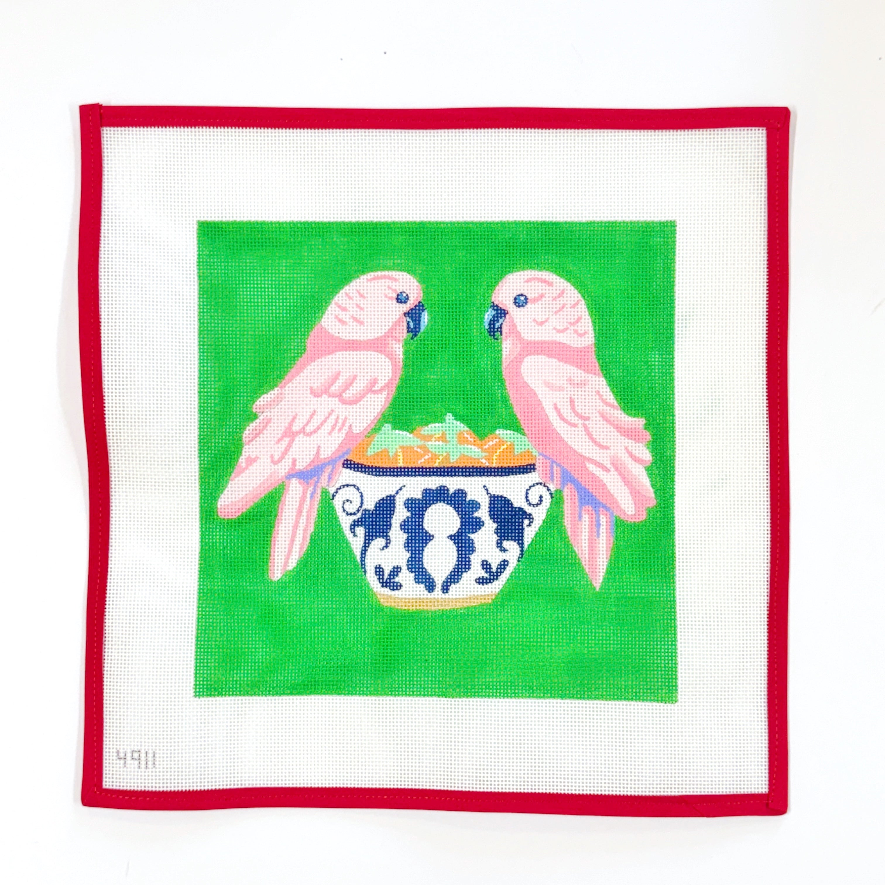 Pink Parrots on Chinoiserie Bowl
