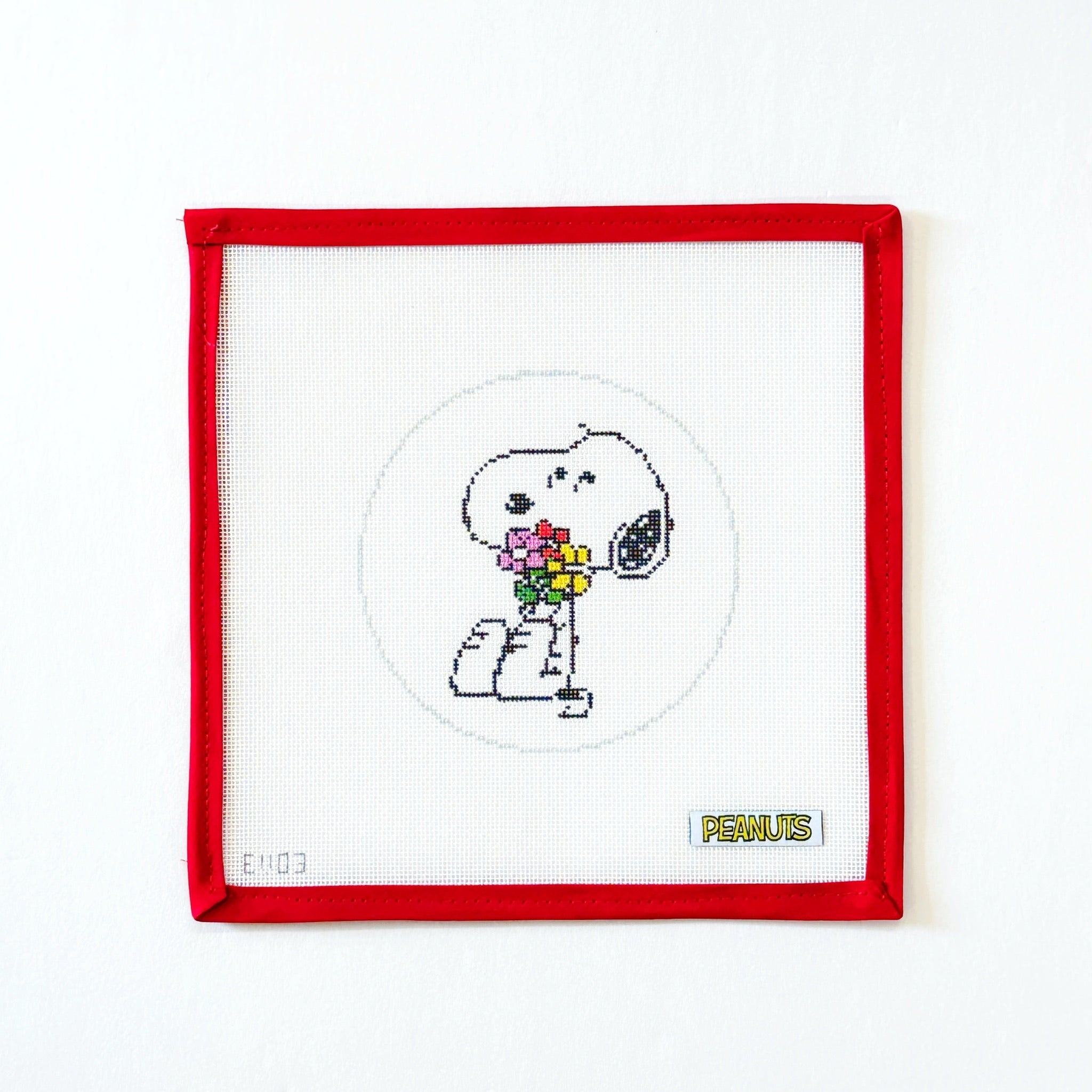 Snoopy Hugging Flowers Round - PeanutsOfficially NeedlepointCanvasThe Red Thread Atelier
