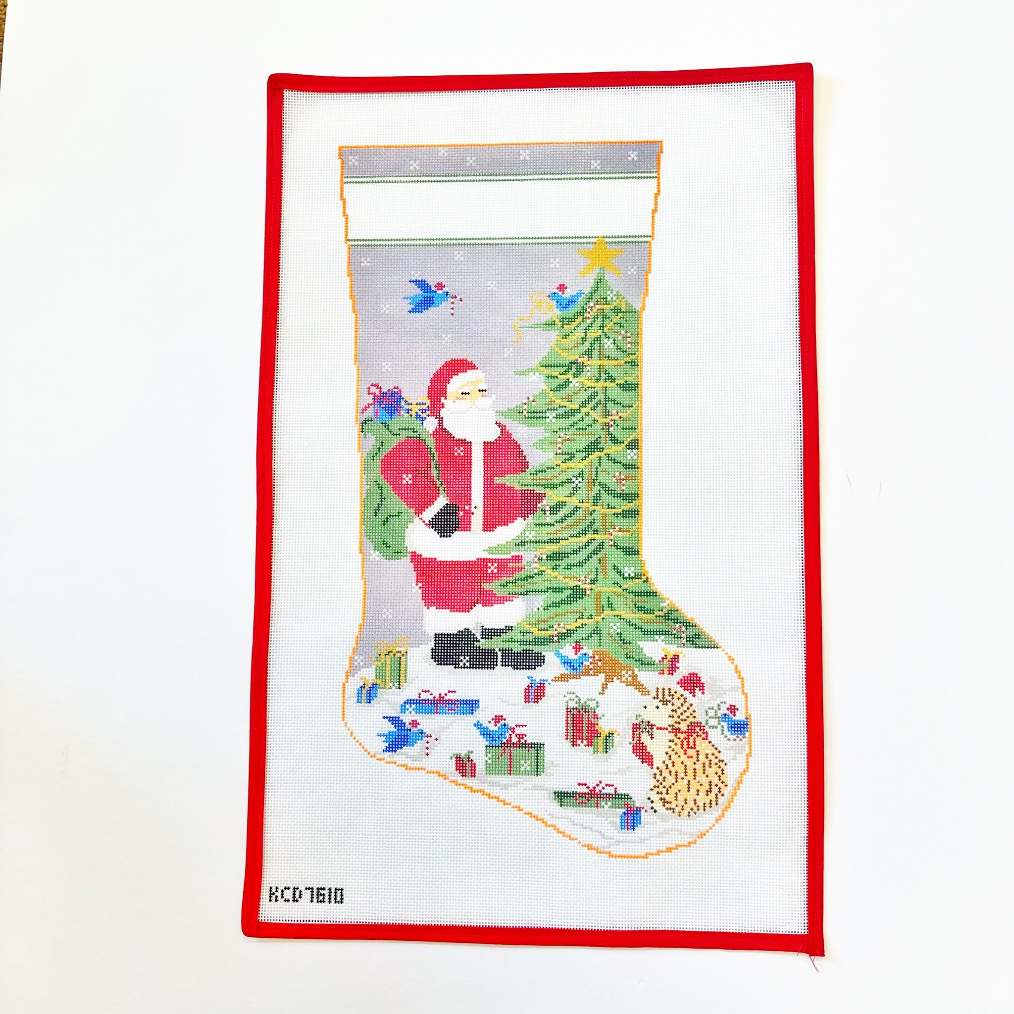 Santa with Forest Friends StockingKCNCanvasThe Red Thread Atelier