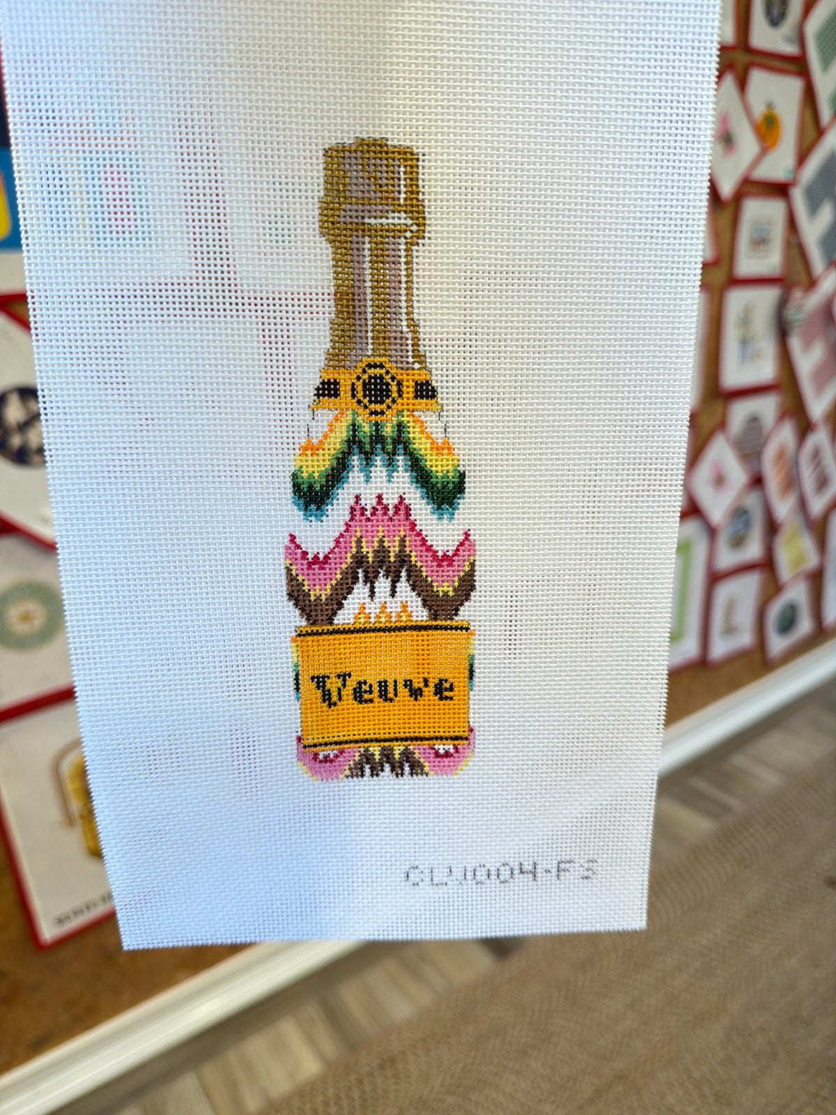 CLV004-FS Champagne Bottle - Flame StitchCate La VieCanvasThe Red Thread Atelier