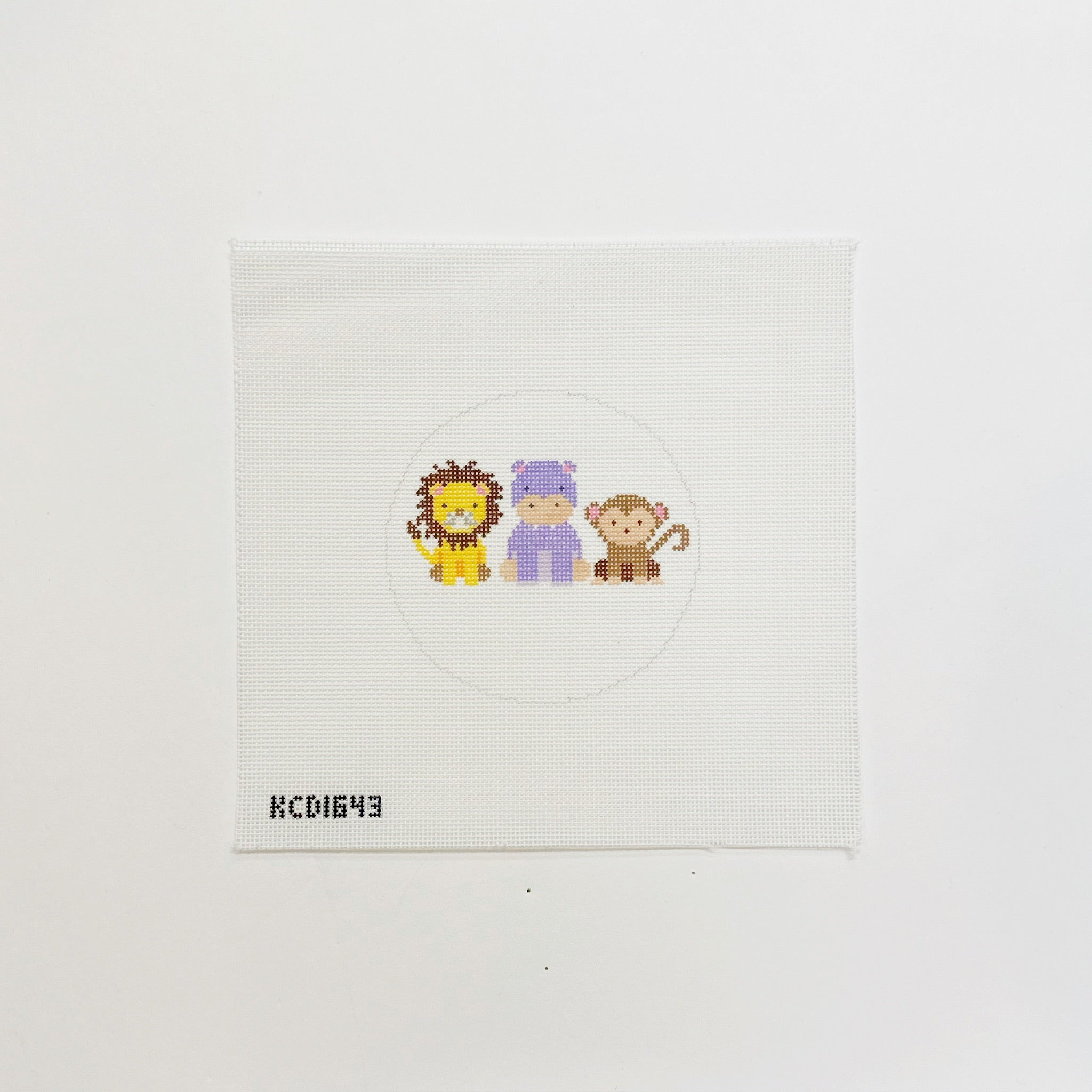 Zoo Animals Round - Lion, Hippo, MonkeyJennifer Hall NeedlepointCanvasThe Red Thread Atelier