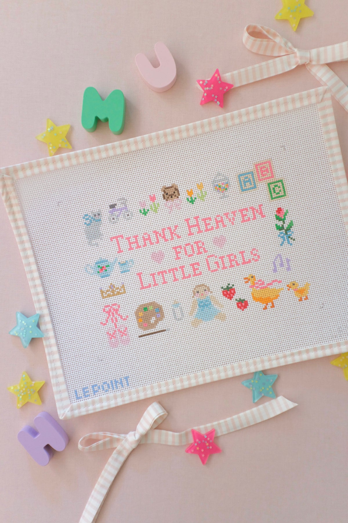 Thank Heaven for Little Girls needlepoint canvas, cat option