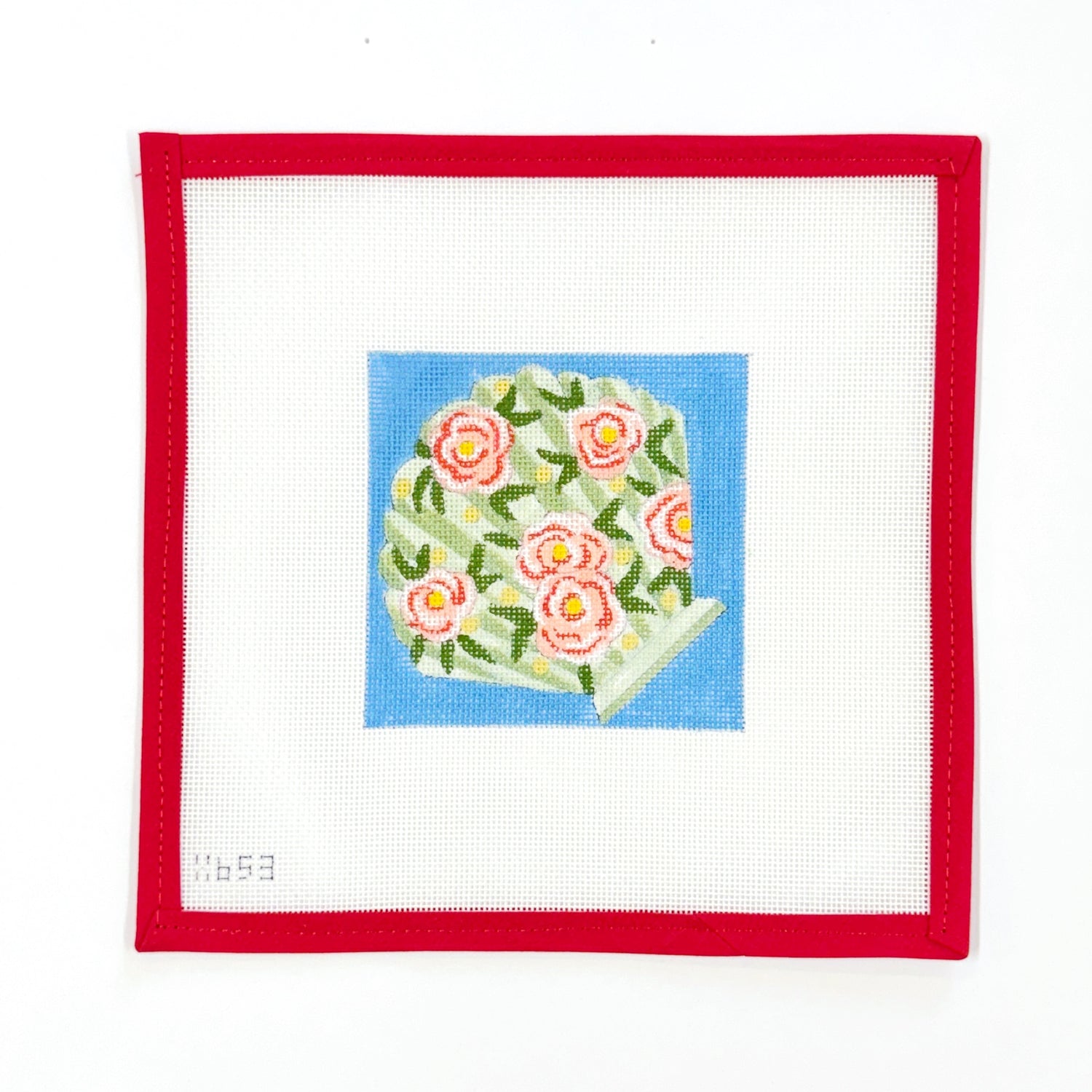 Green Striped Clam with Roses on Blue