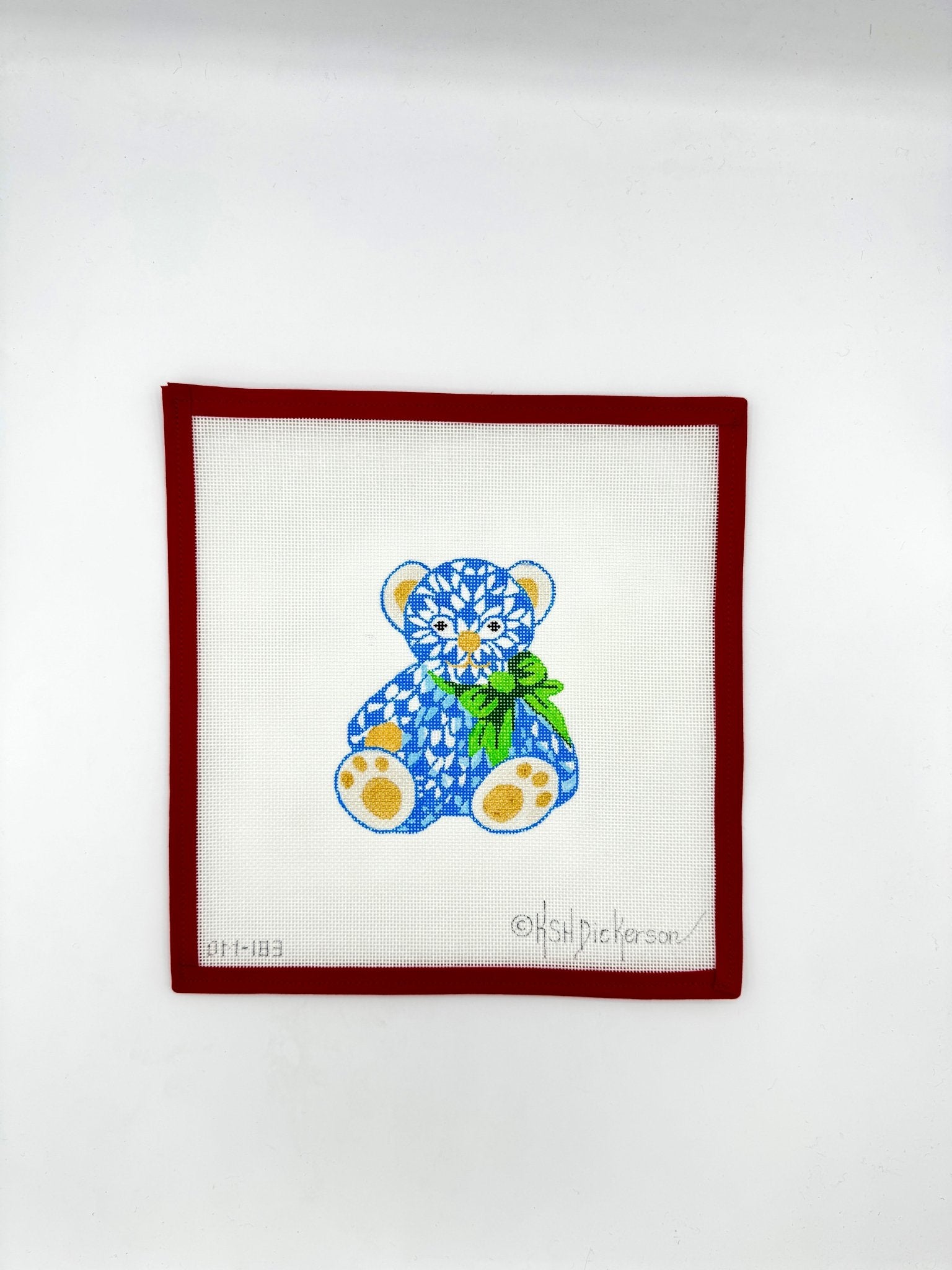 Herend inspired Teddy Bear, blueKate DickersonCanvasThe Red Thread Atelier