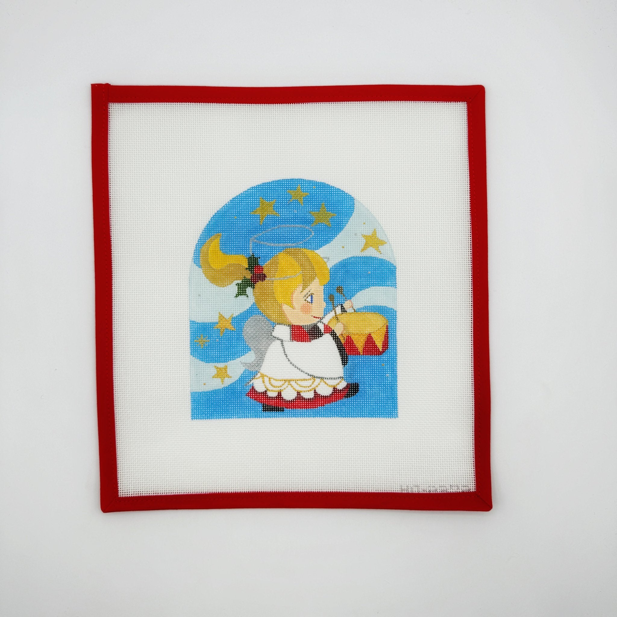 Stained Glass Angel w drumRaymond CrawfordCanvasThe Red Thread Atelier