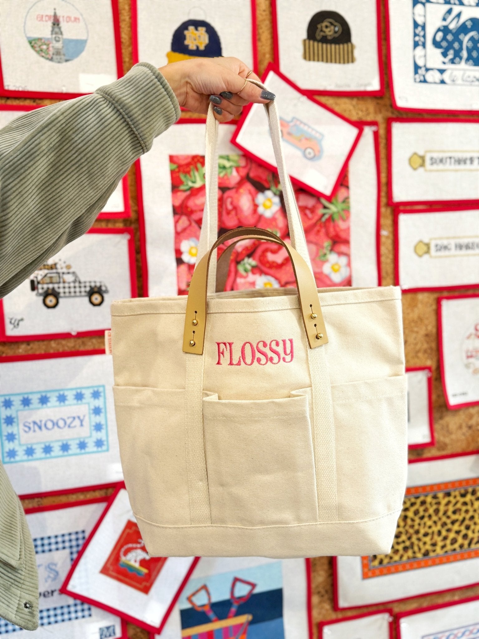 Flossy Tote w leather handlesThe Red Thread AtelierAccessoryThe Red Thread Atelier