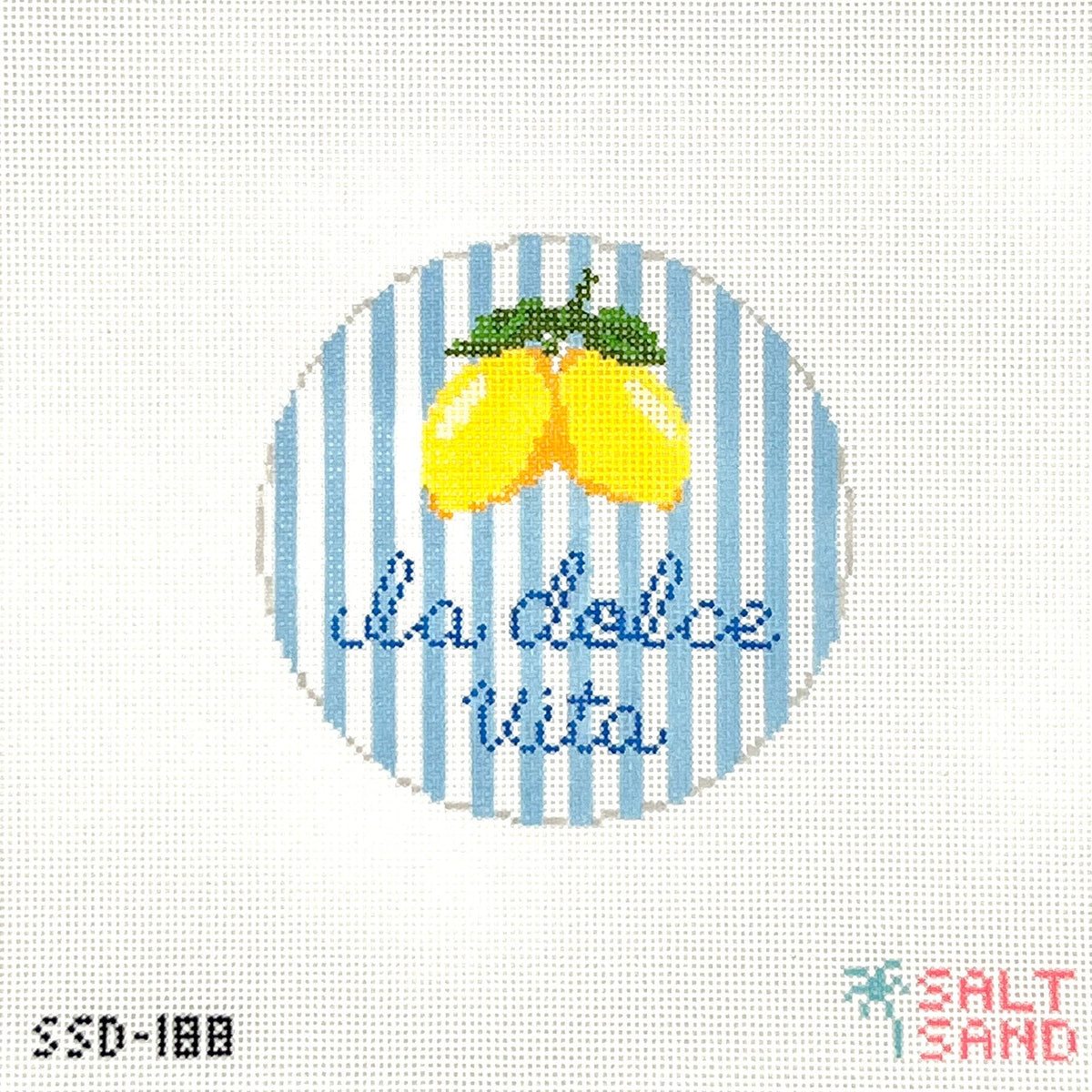 La Dolce Vita lemon round needlepoint canvas by Salt & Sand Designs