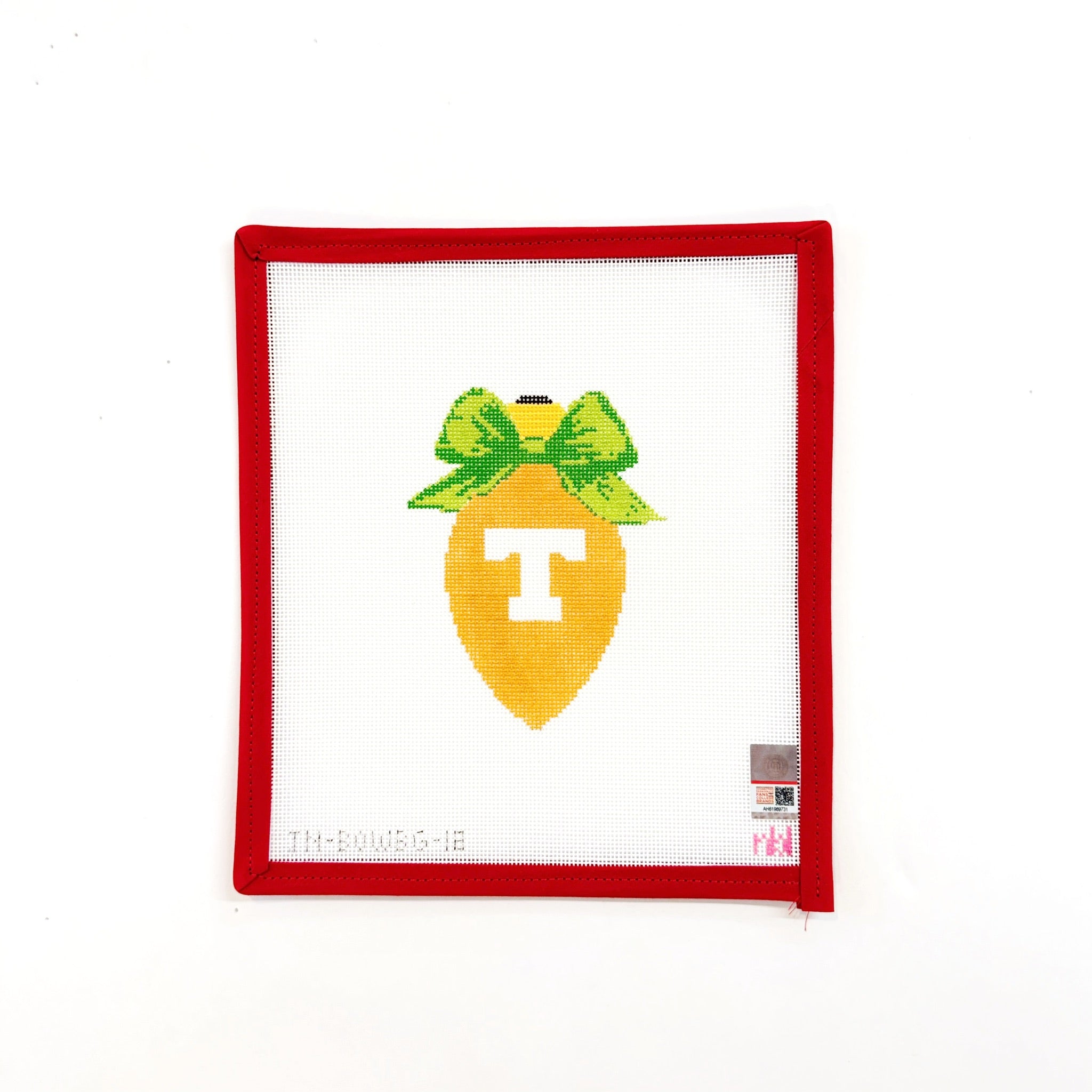 Tennessee Volunteers Christmas Bow Light Bulb, green bowNeedlepoint by LauraCanvasThe Red Thread Atelier