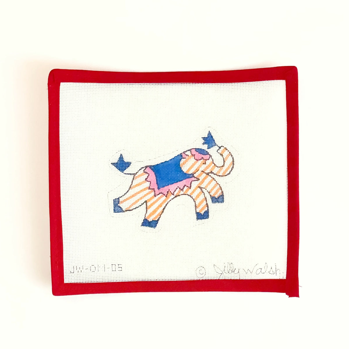 Jilly Walsh Mini Elephant - Orange Stripes with Periwinkle & Pink