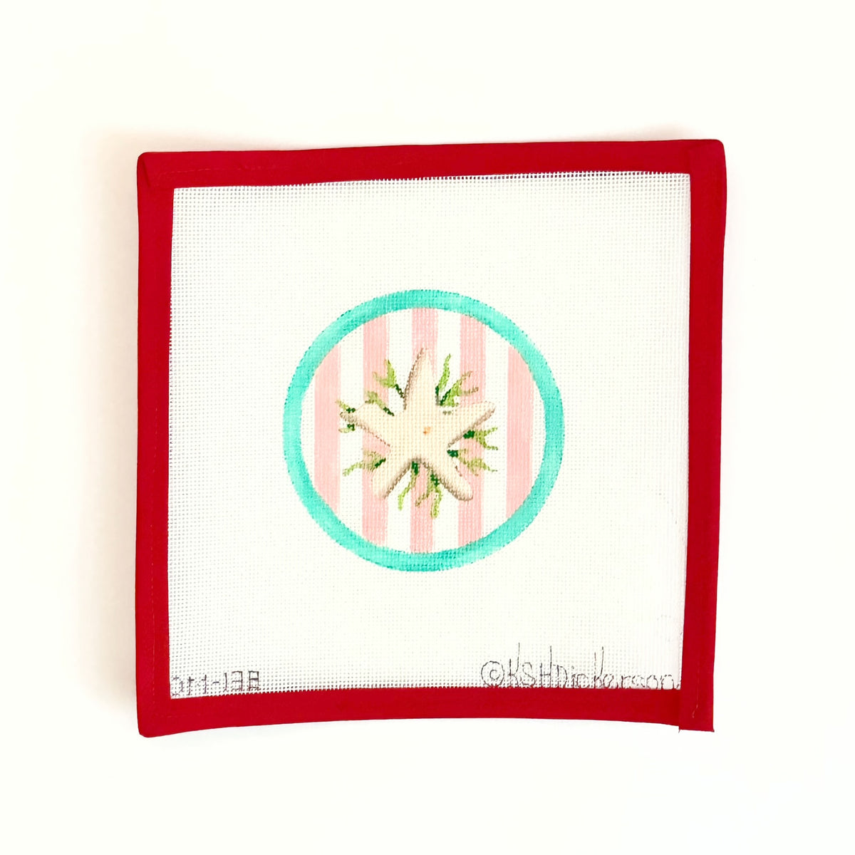 Mini Round - Starfish on Peach Cabana Stripes