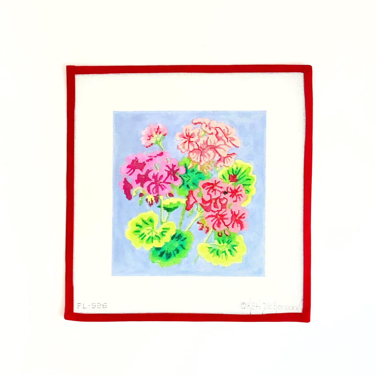 Bright Geraniums on Periwinkle Blue