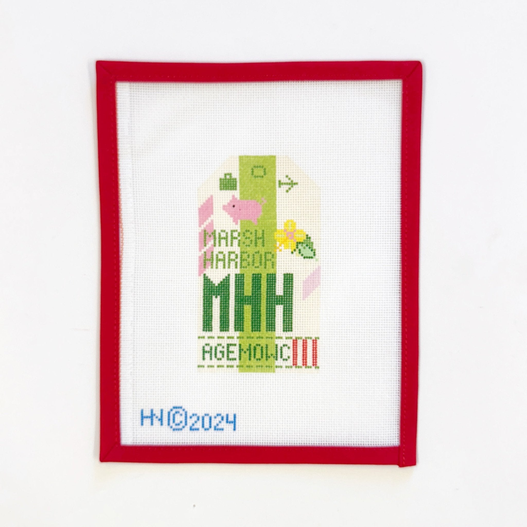 Marsh Harbor Travel TagHedgehog NeedlepointCanvasThe Red Thread Atelier