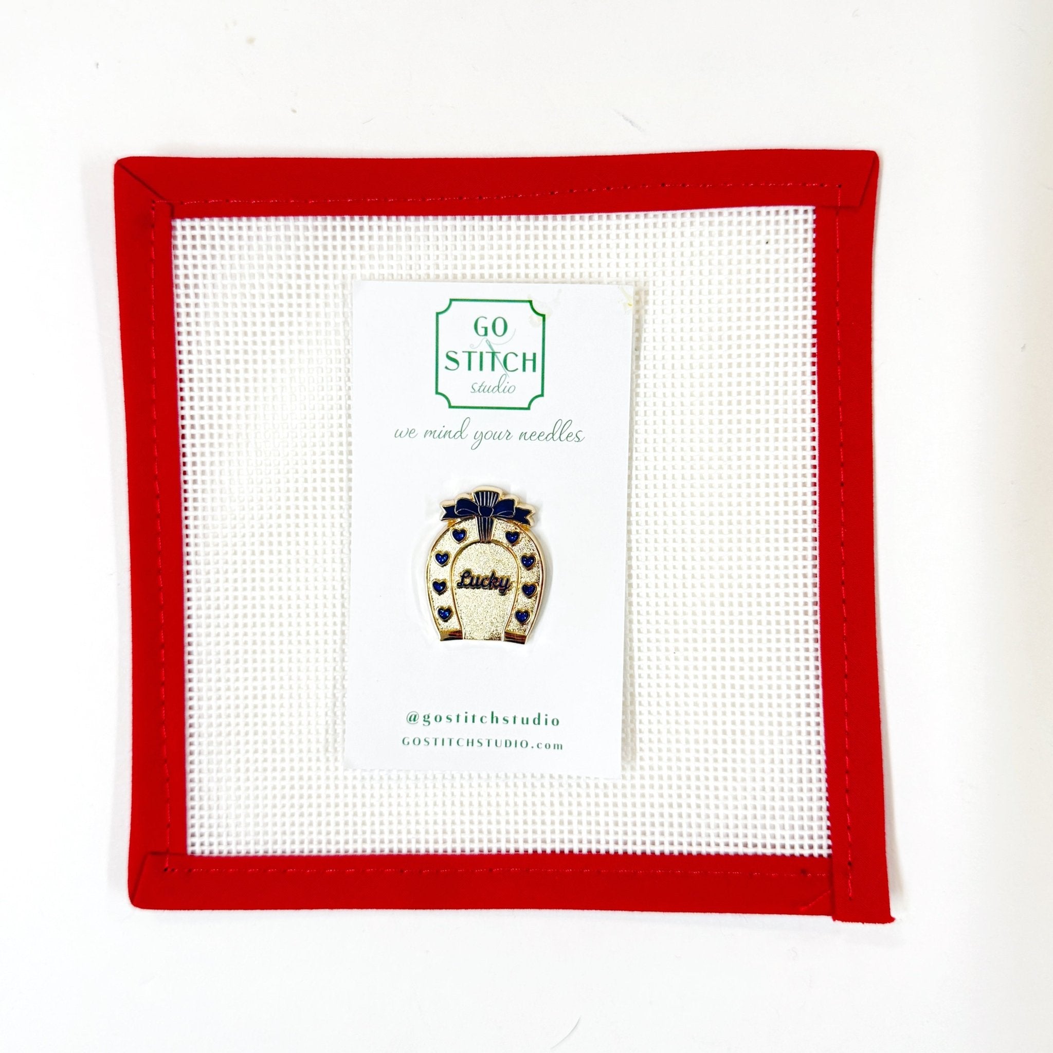 Lucky Heart Horseshoe - Sapphire Needle MinderGo Stitch StudioNeedleminderThe Red Thread Atelier