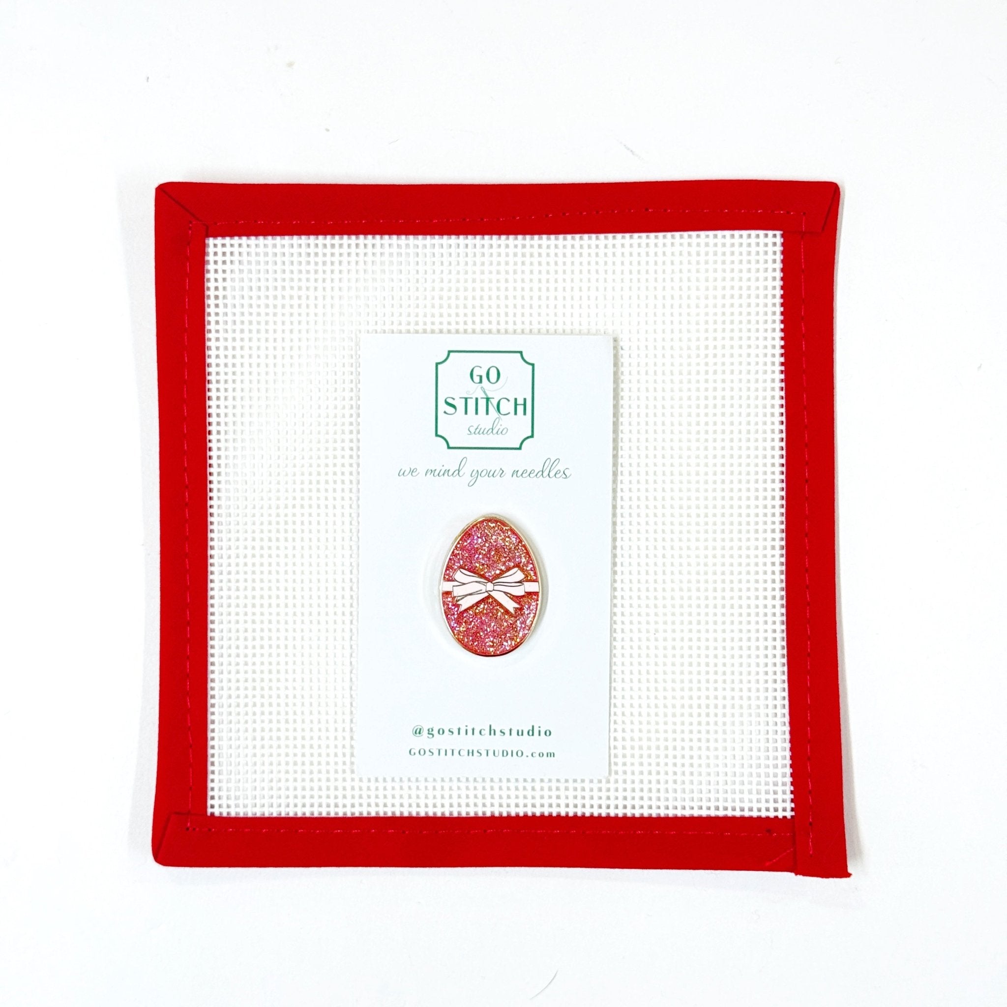 Pink Glitter Champagne Egg w Bow Needle MinderGo Stitch StudioNeedleminderThe Red Thread Atelier