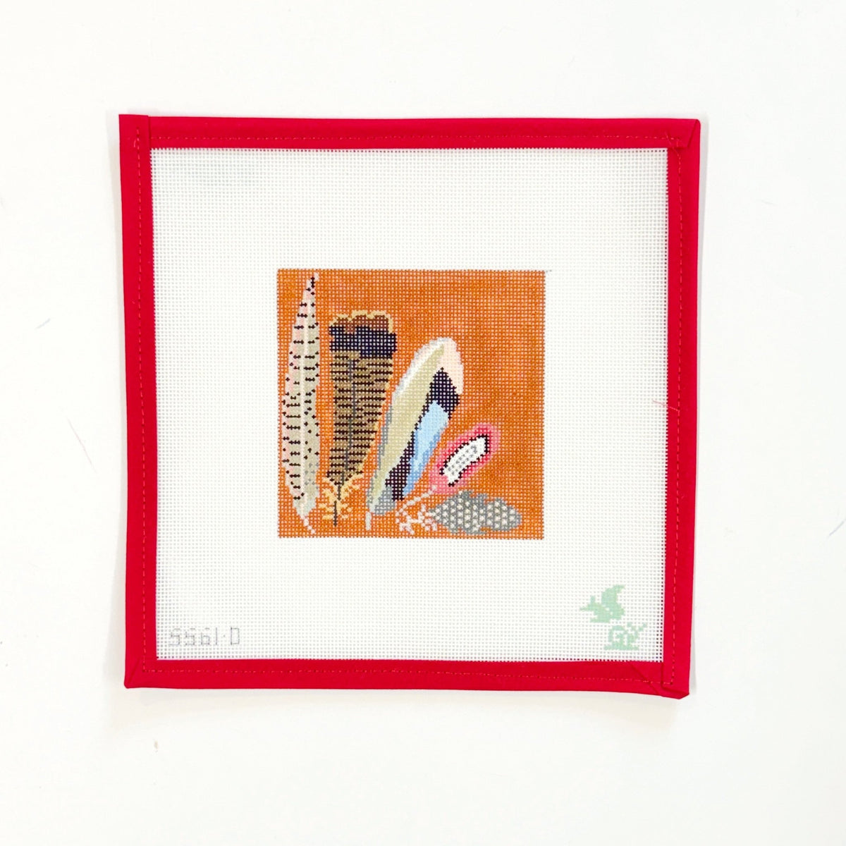 Game Bird Feather Coaster - OrangeGingham StitcheryCanvasThe Red Thread Atelier