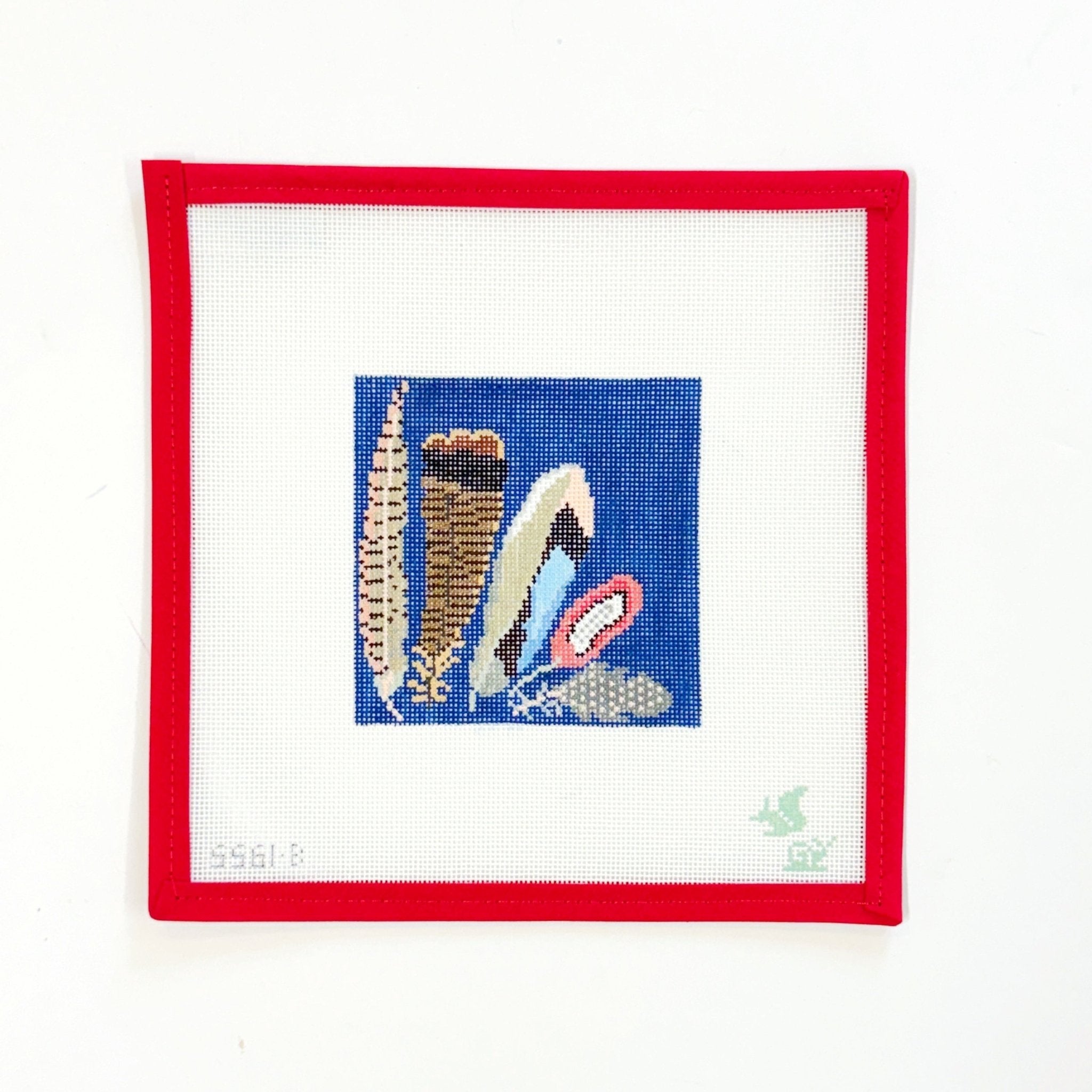 Game Bird Feather Coaster - blueGingham StitcheryCanvasThe Red Thread Atelier