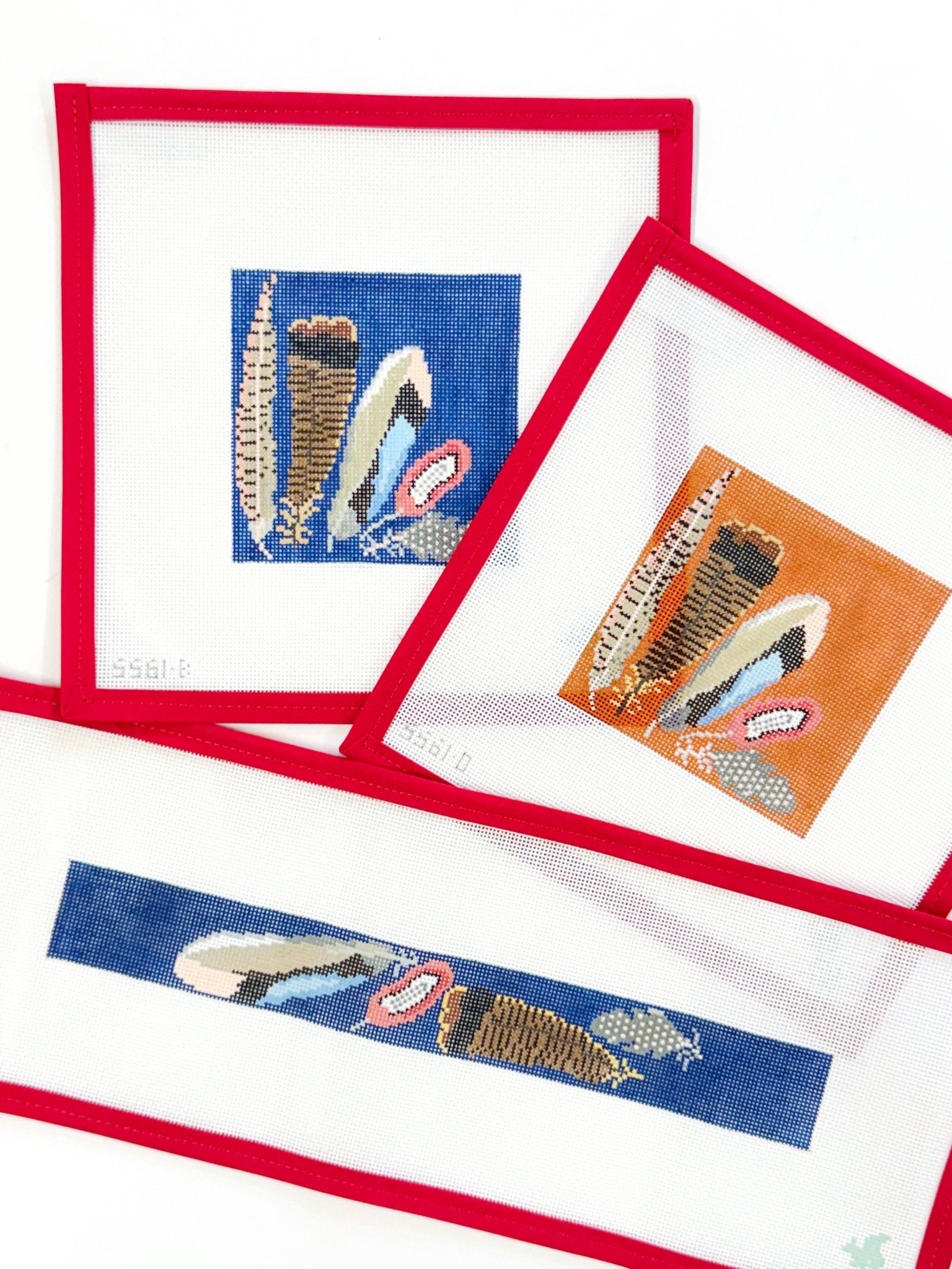 Game Bird Feather Coaster - OrangeGingham StitcheryCanvasThe Red Thread Atelier