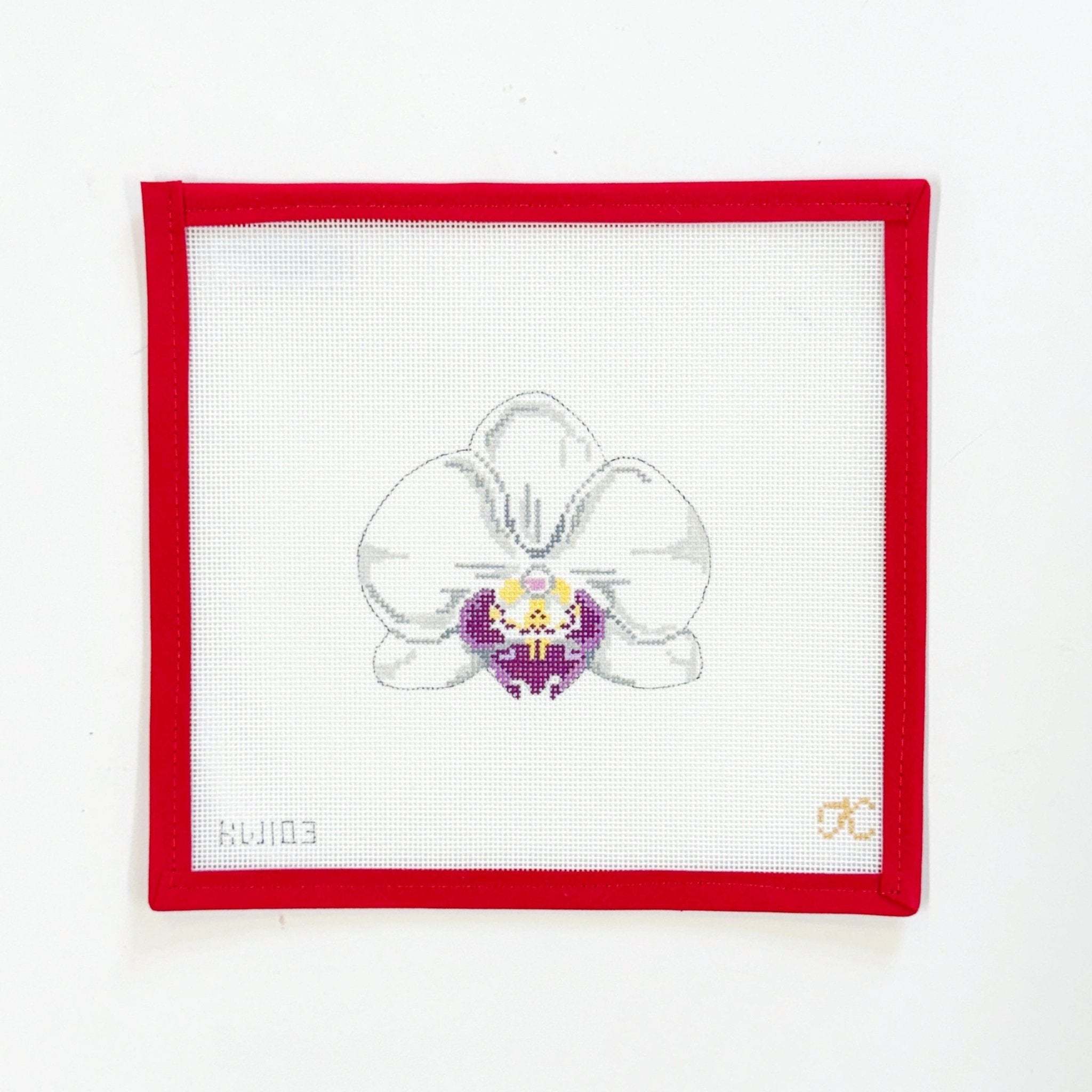 Single White OrchidGingham StitcheryCanvasThe Red Thread Atelier