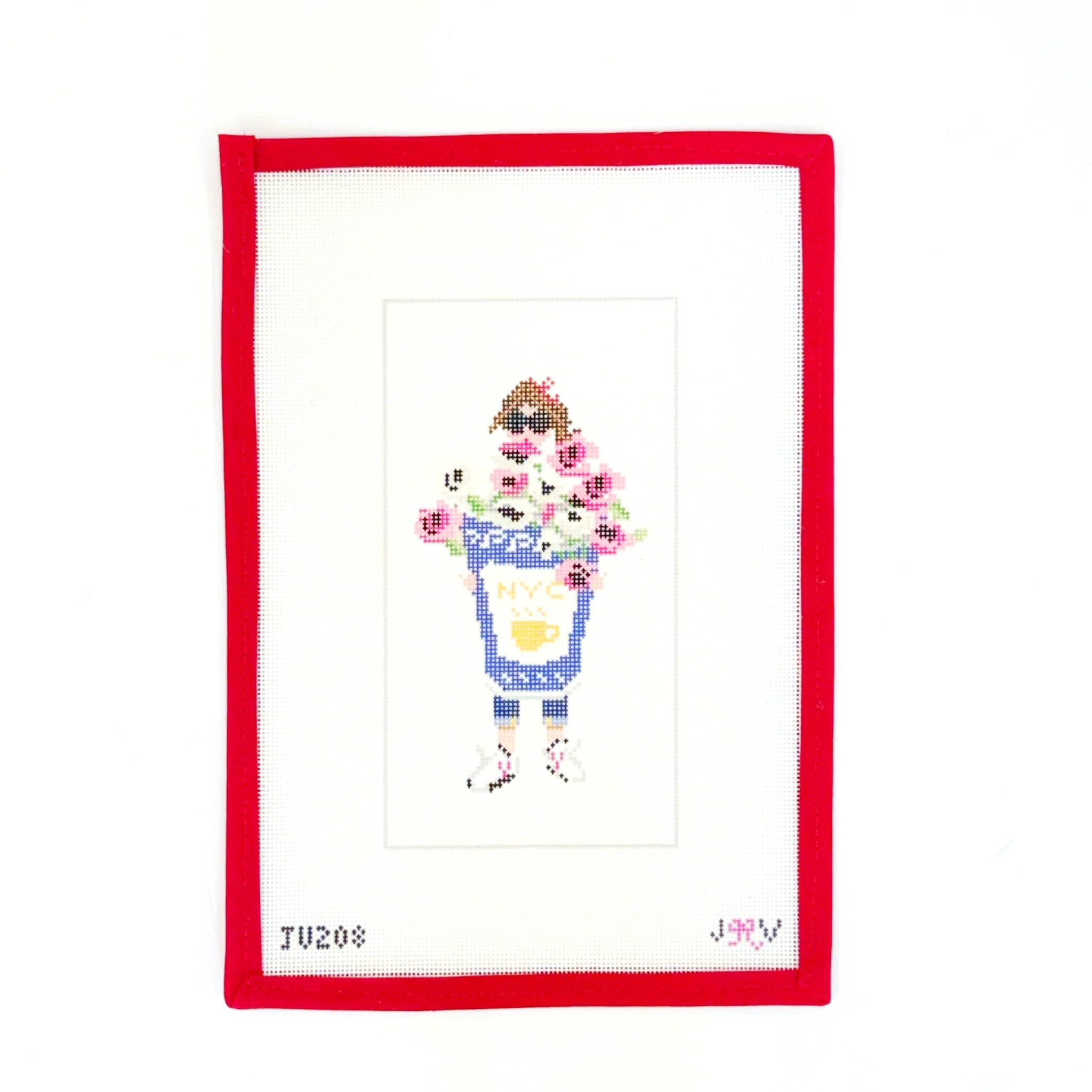 NYC Spring Coffee GirlJennifer Vallez NeedlepointCanvasThe Red Thread Atelier