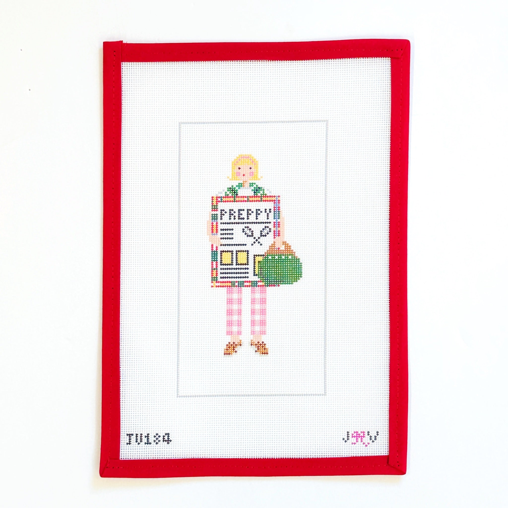 Preppy GirlJennifer Vallez NeedlepointCanvasThe Red Thread Atelier
