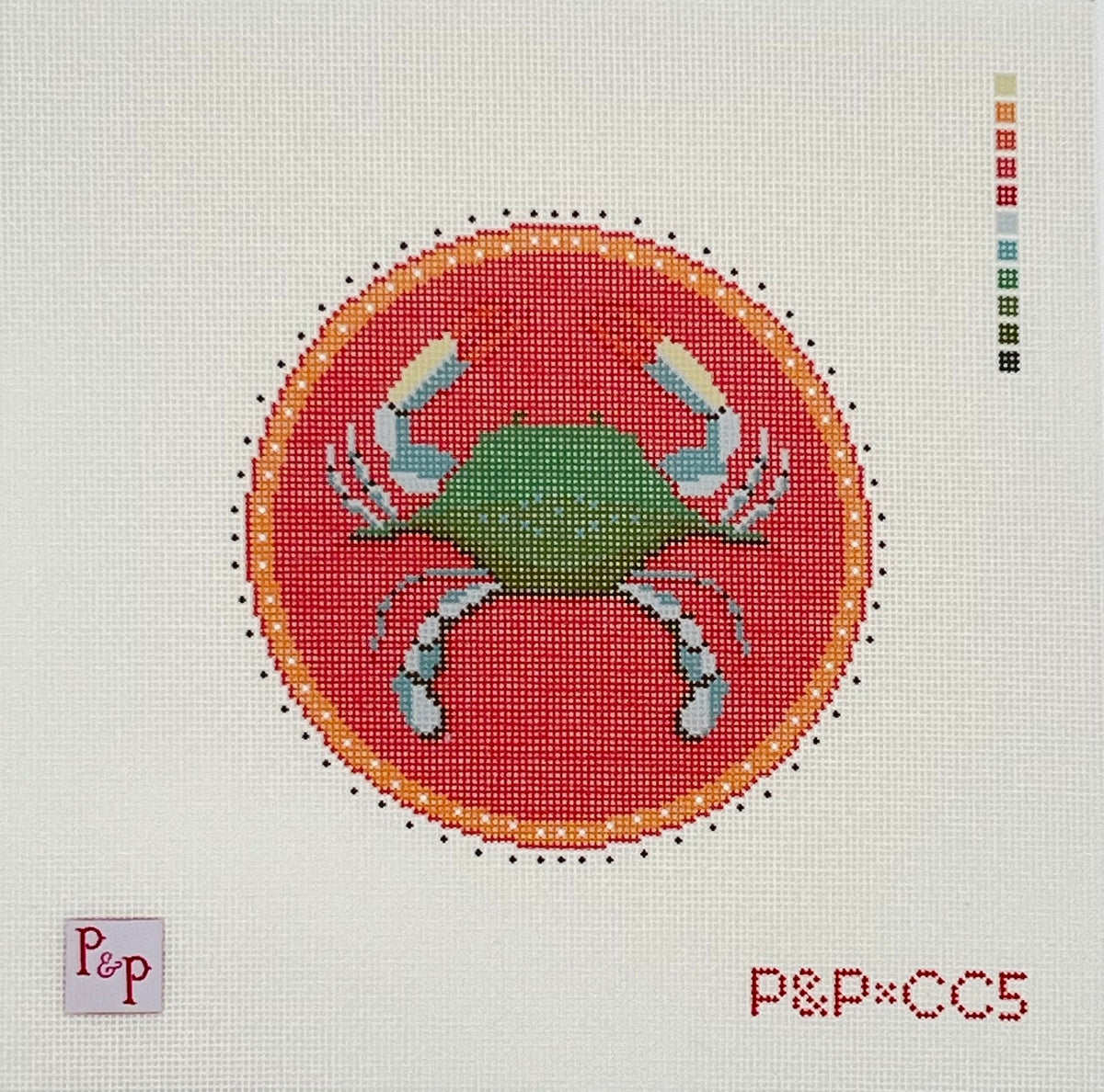 Coastal Crab round needlepoint canvas by Penny and Penny