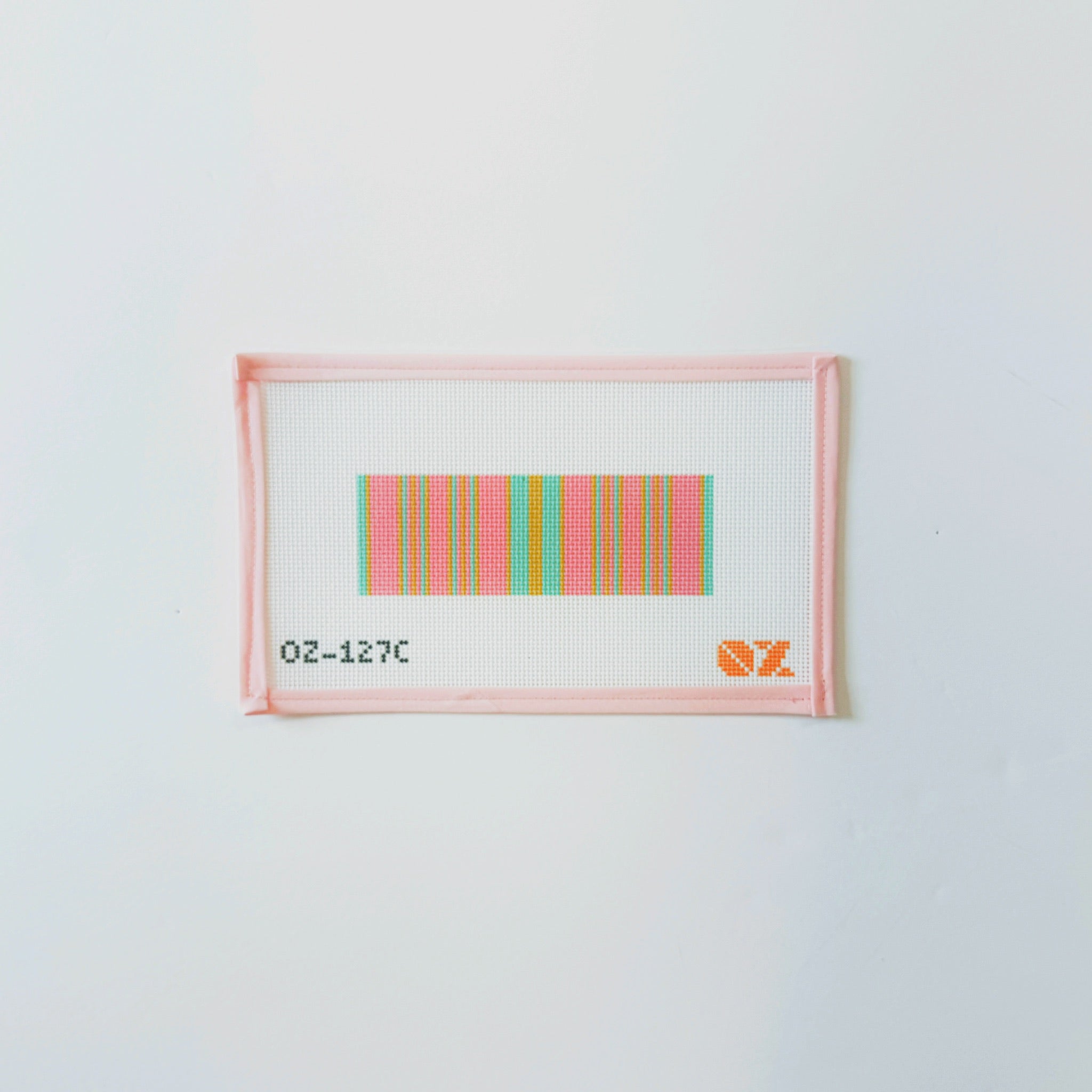 Pink Ticking Needlepoint FobOz NeedleCanvasThe Red Thread Atelier