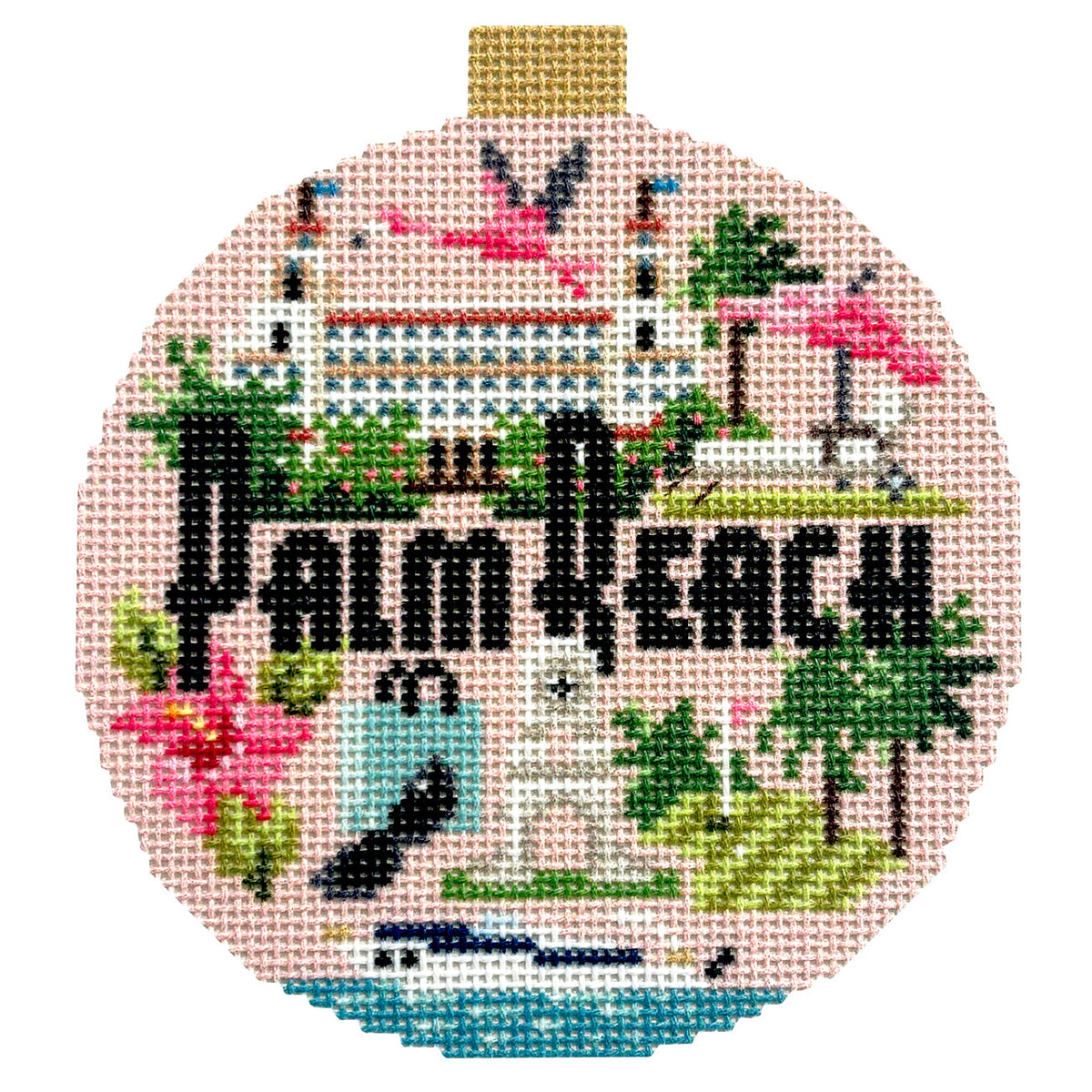 Travel Round Palm Beach needlepoint canvas by Bradley Needlepoint