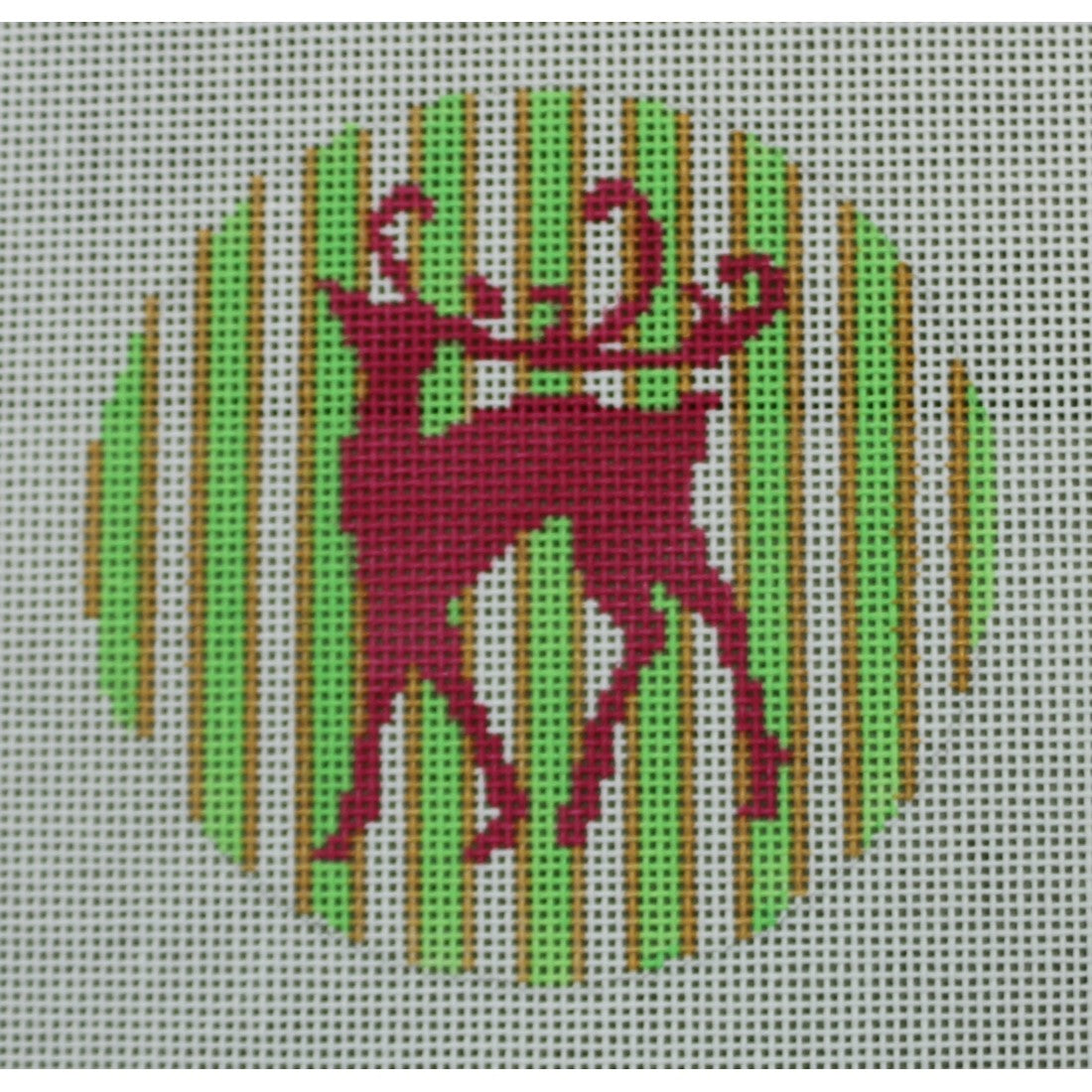 KKO119 (Pink Reindeer on Green and Gold Stripe 3.75" round)