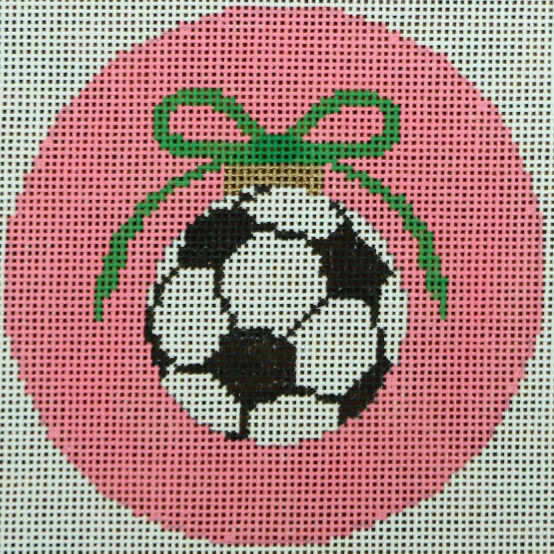 KKO201C (soccer ball with green bow on pink 4" Round)