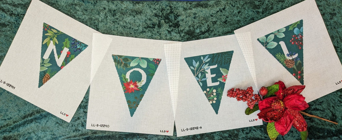 LL-BUN-1226b Botanical NOEL Garland green - 4 individual canvasesLaura Love DesignsCanvasThe Red Thread Atelier