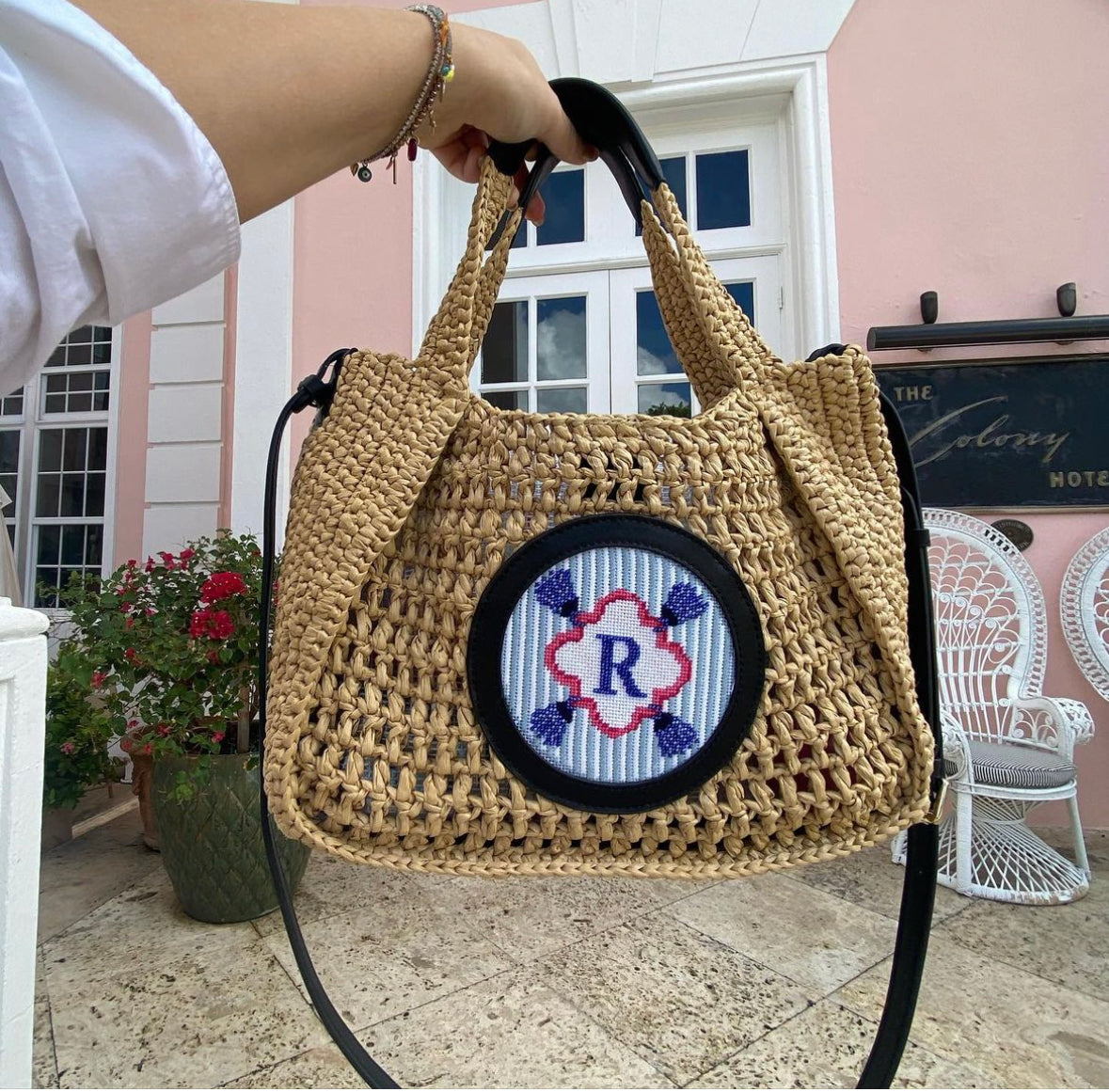 Rachel Barri Crochet Raffia Tote