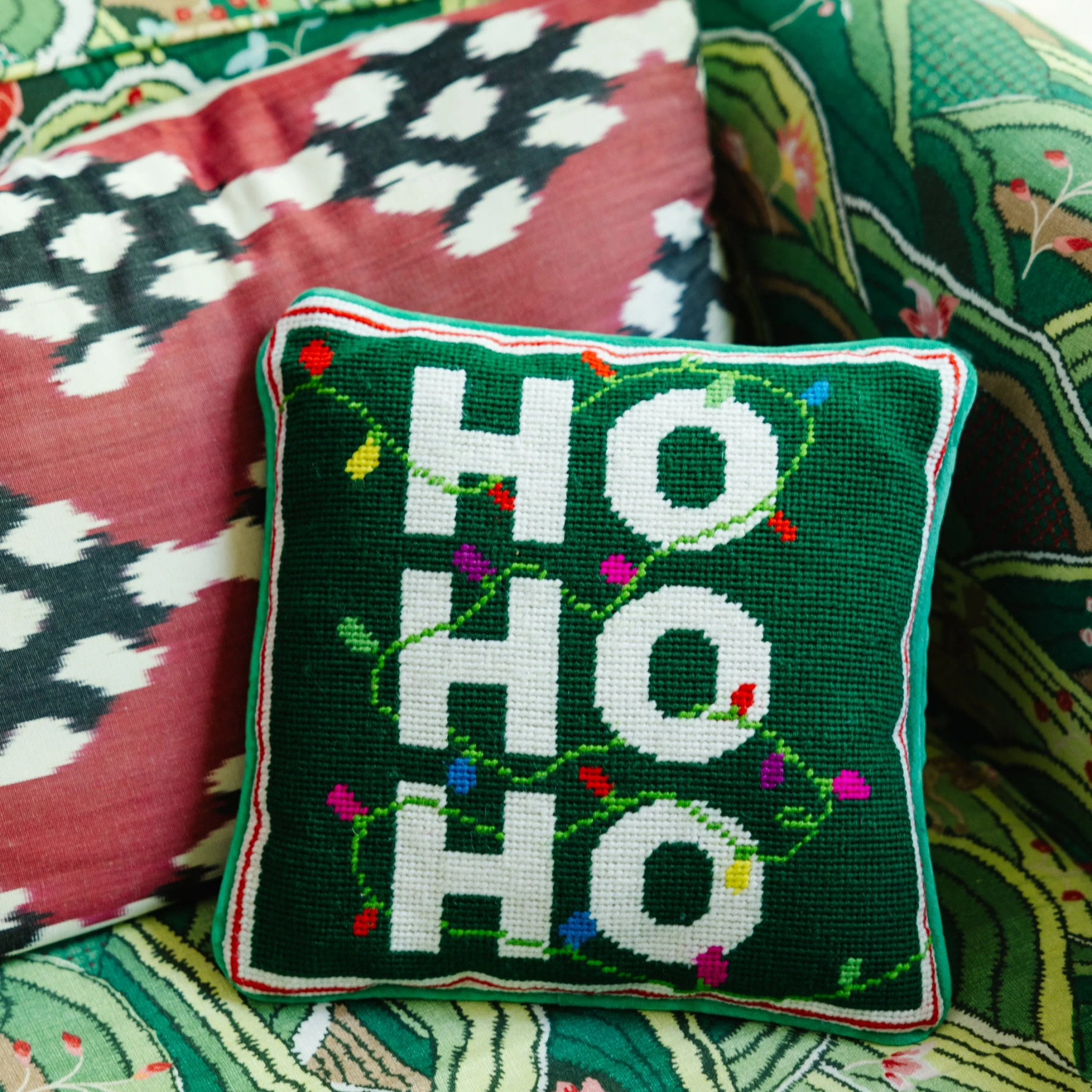 PreStitched Needlepoint Pillow - Ho Ho HoFurbishAccessoryThe Red Thread Atelier