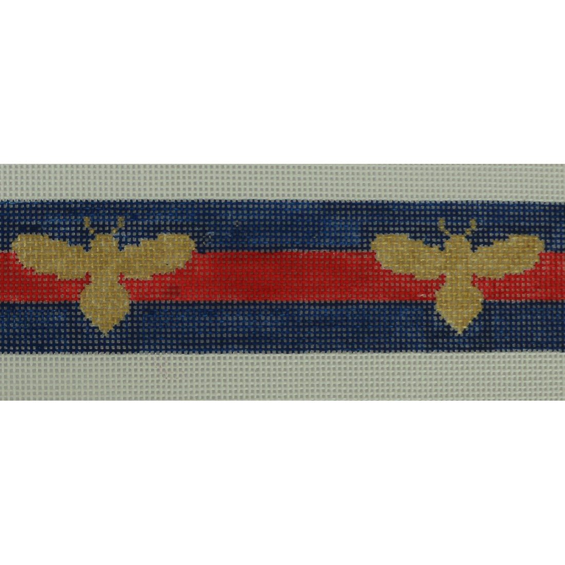 KKB577B (gold bees on navy and red stripes 1.5 x 36.5)Kristine KingstonCanvasThe Red Thread Atelier