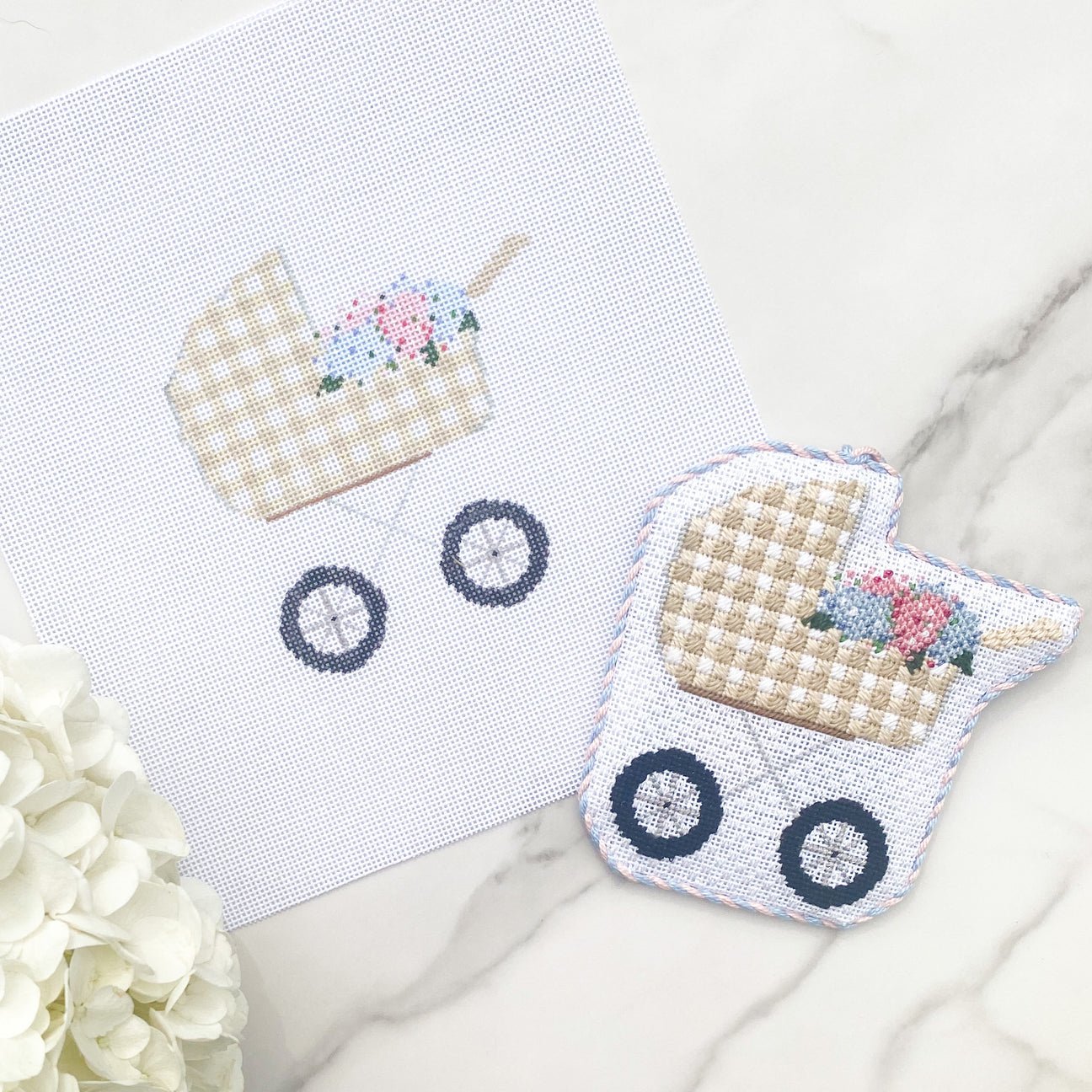 Gingham Baby Carriage Canvas & Stitch GuideStitch StyleCanvasThe Red Thread Atelier