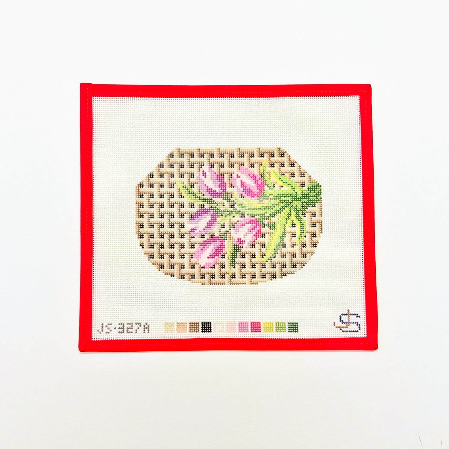 Kiss Lock Bag Canvas - Tulips on BasketweaveJeni Sandberg NeedlepointCanvasThe Red Thread Atelier