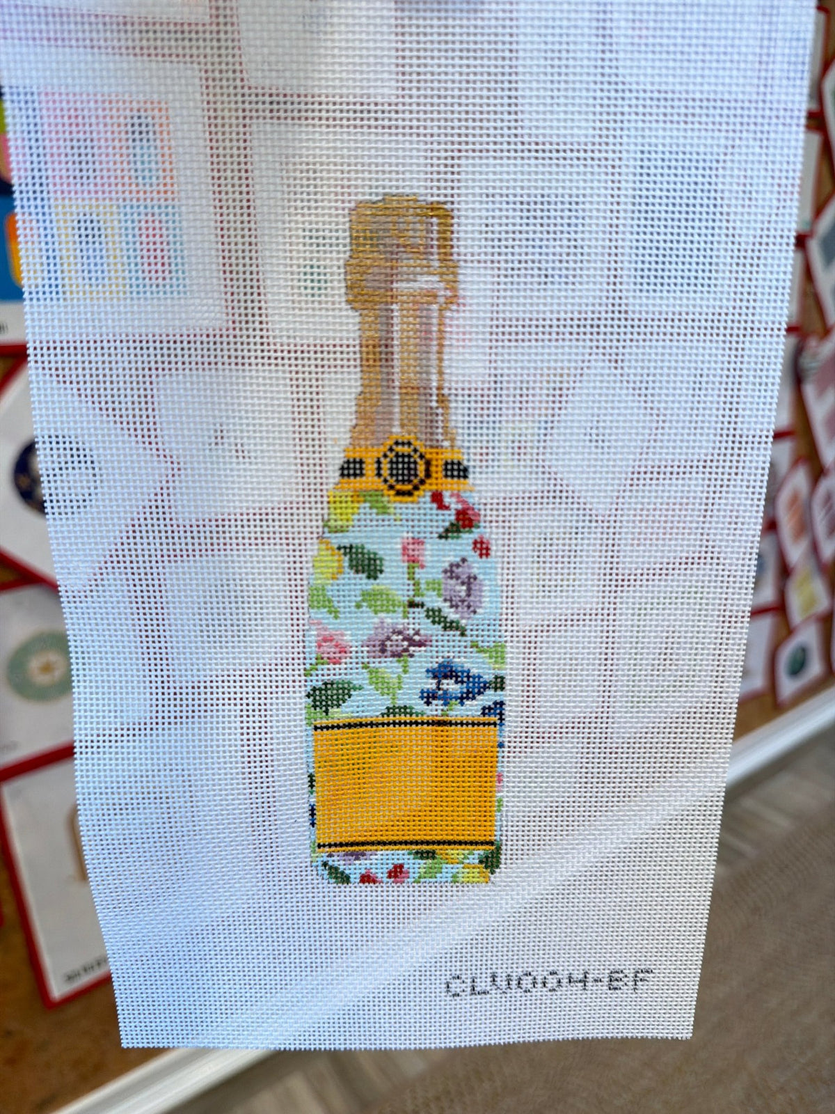 CLV004-BF Champagne Bottle - Blue FloralCate La VieCanvasThe Red Thread Atelier