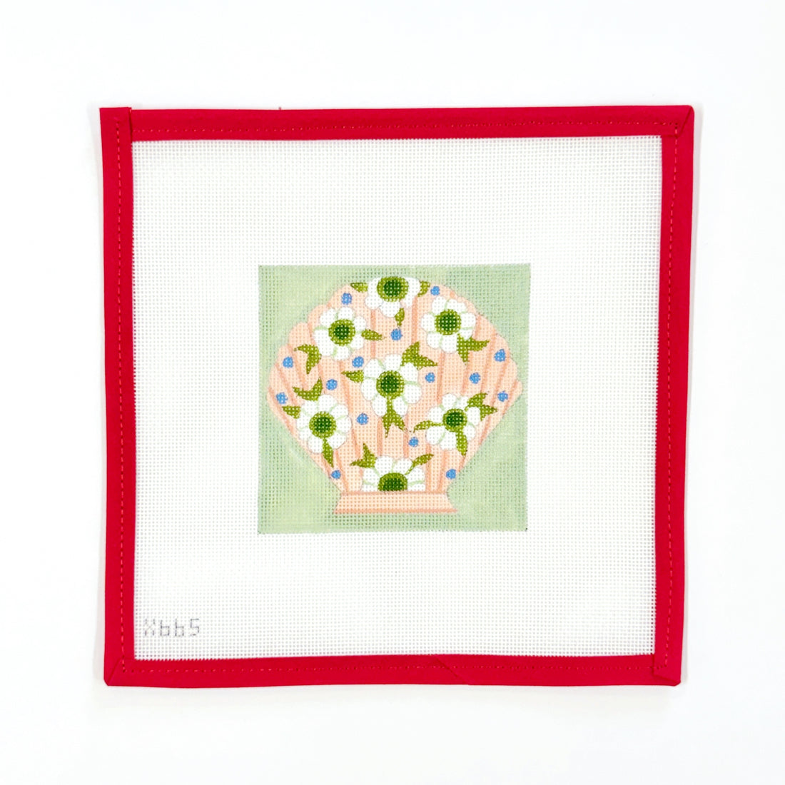 Pink Clam with Daisys on Sage Green