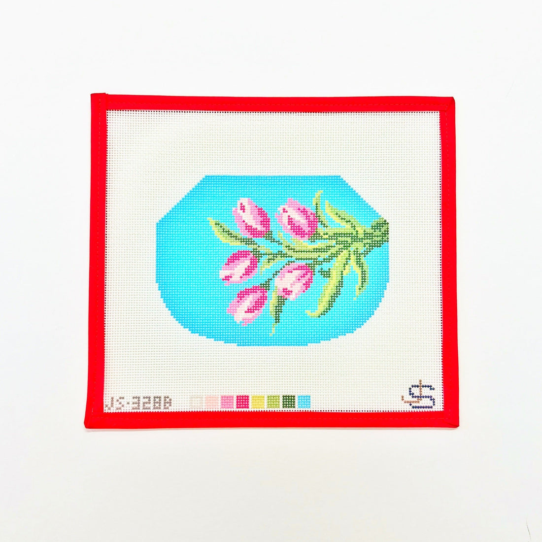 Kiss Lock Bag Canvas - Tulips on BlueJeni Sandberg NeedlepointCanvasThe Red Thread Atelier
