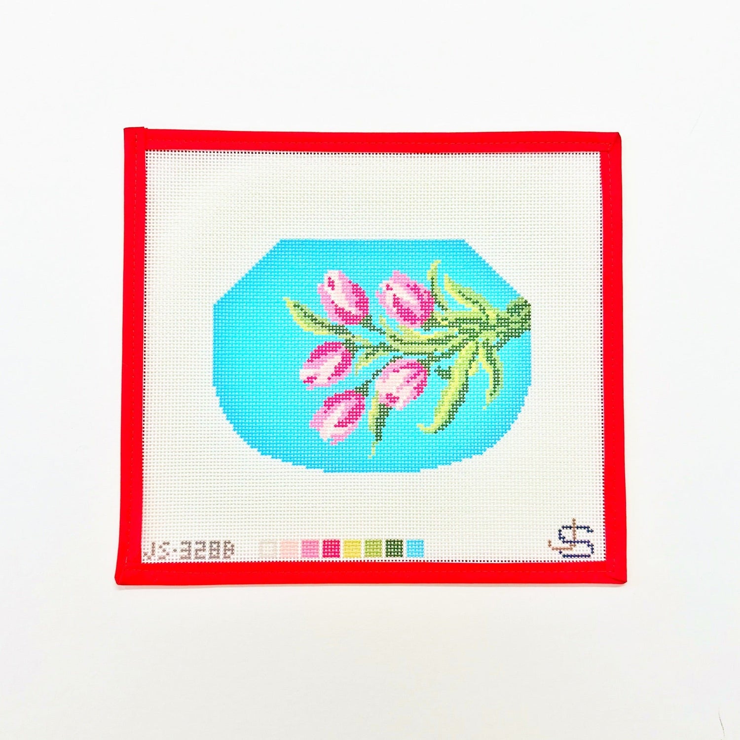 Kiss Lock Bag Canvas - Tulips on BlueJeni Sandberg NeedlepointCanvasThe Red Thread Atelier