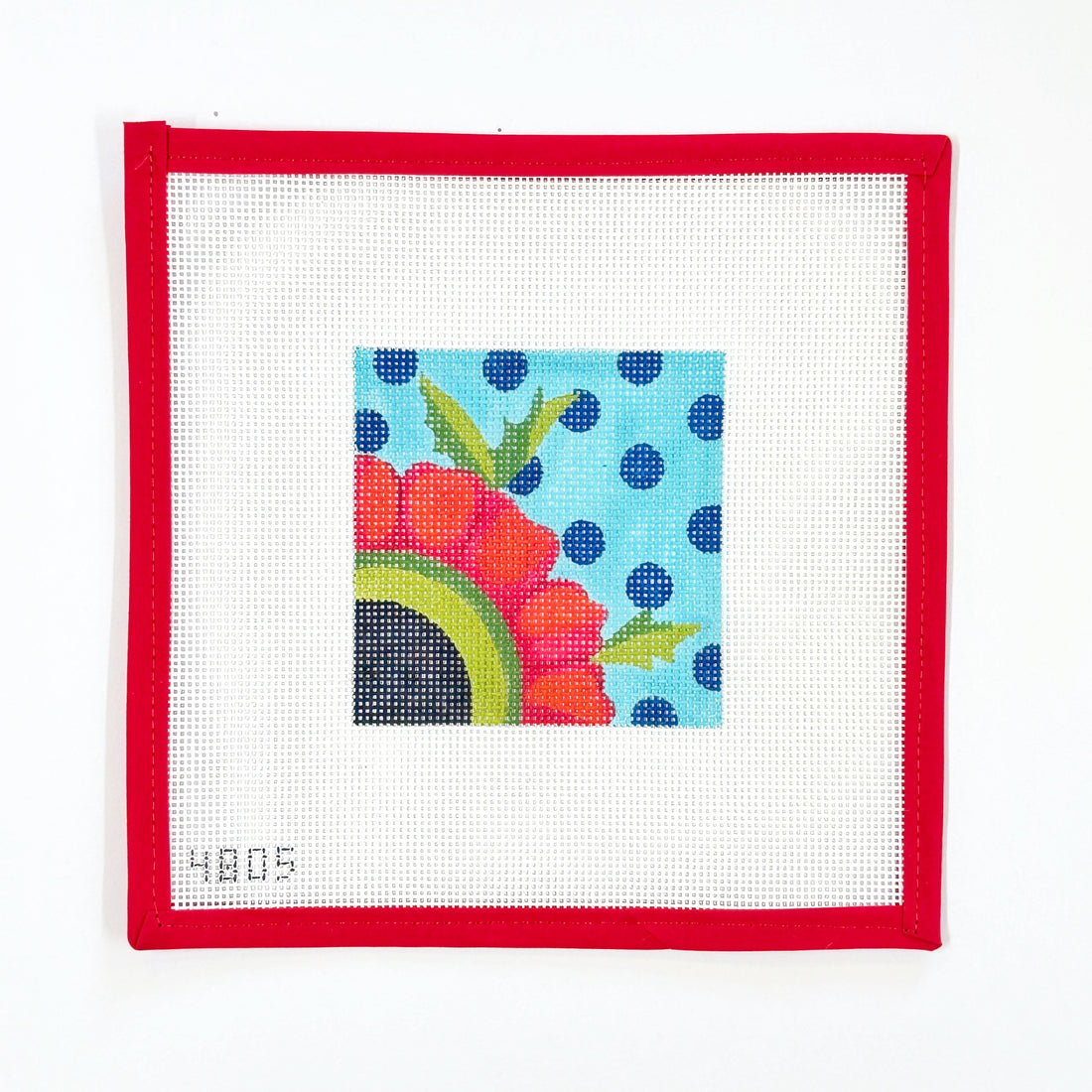 Red Anemone on teal dots