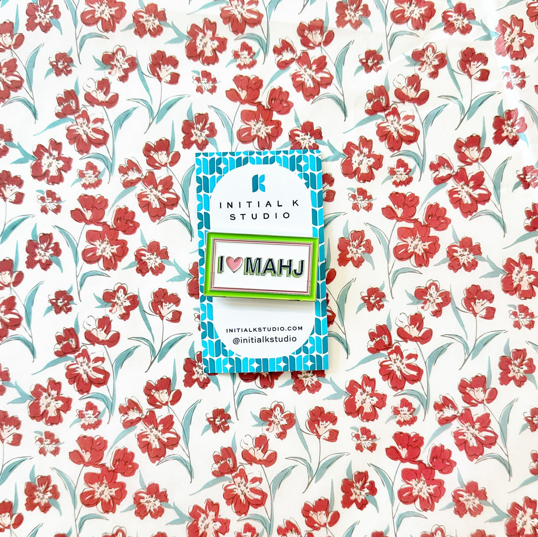 I heart Mahj Pink &amp; Green NeedleminderInitial KNeedleminderThe Red Thread Atelier