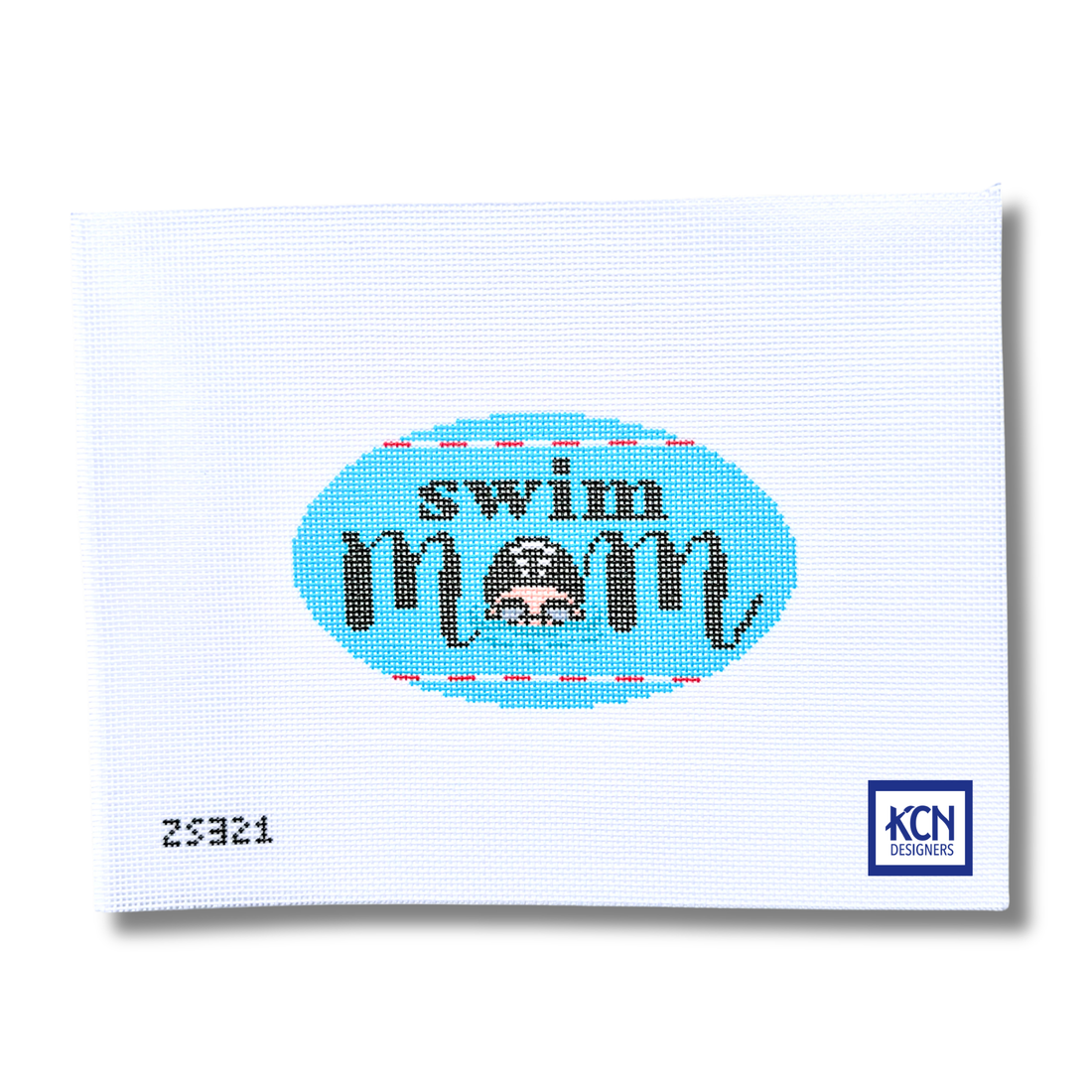 Swim Mom needlepoint canvas by Ziggy Stitches for KCN Designers