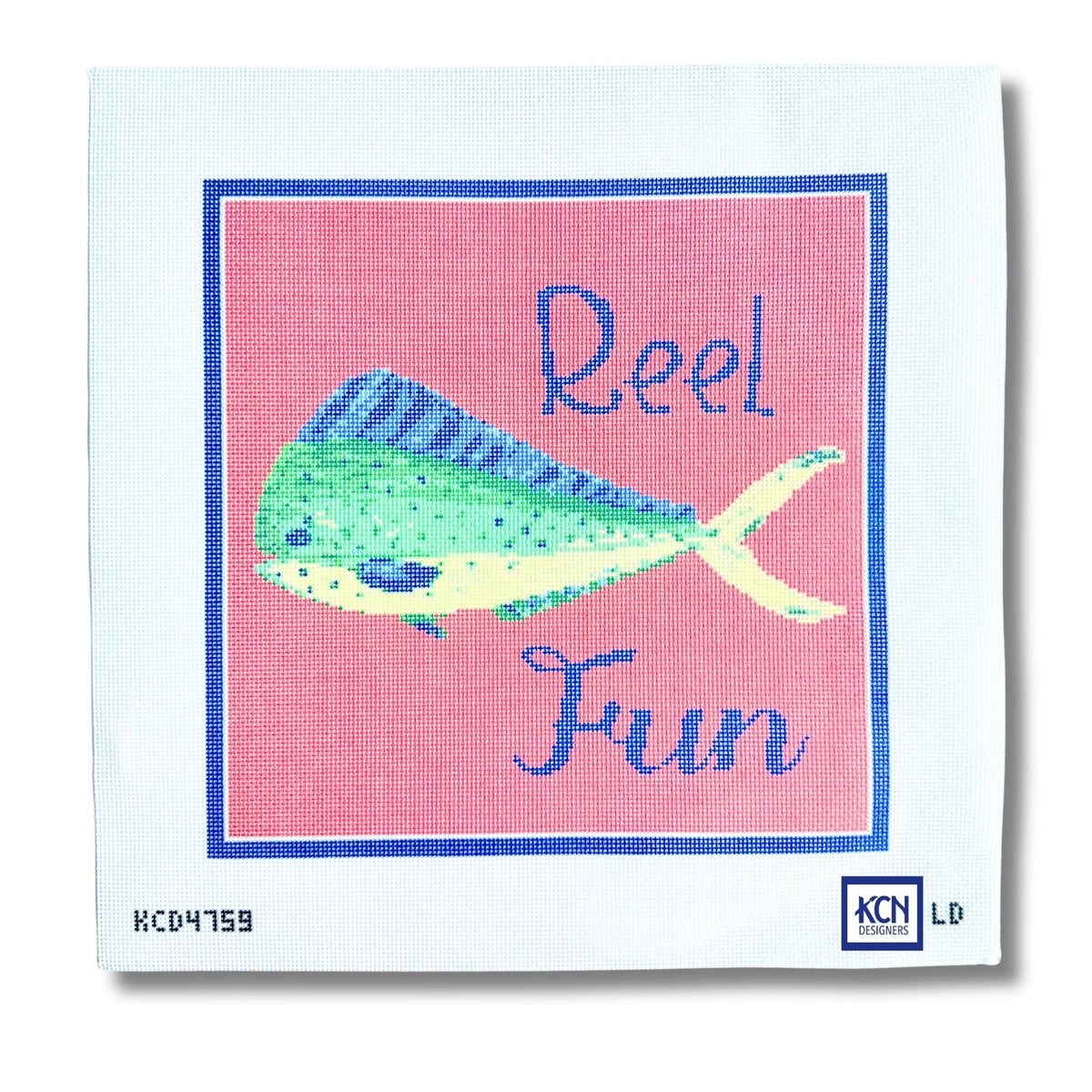 Reel Fun fishing needlepoint canvas by Lemon Daisy for KCN Designers