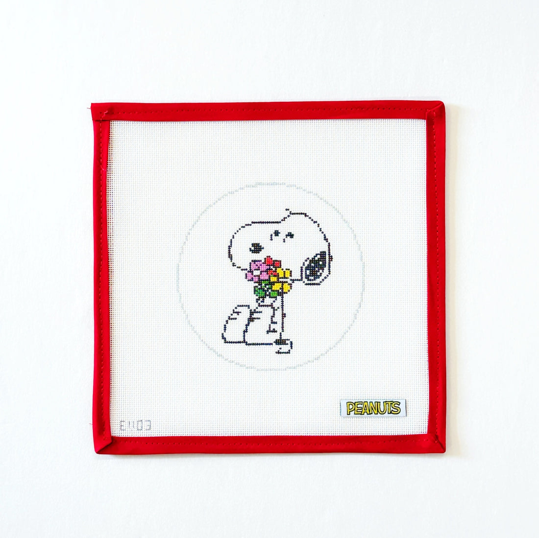 Snoopy Hugging Flowers Round - PeanutsOfficially NeedlepointCanvasThe Red Thread Atelier