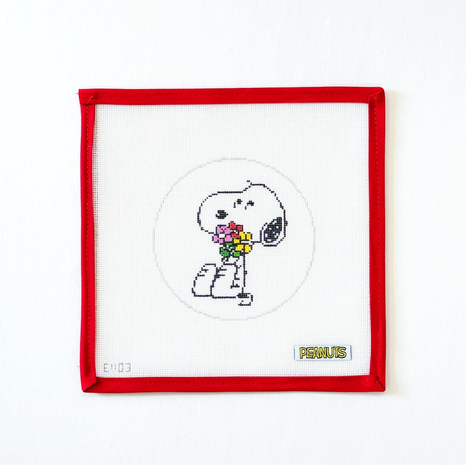 Snoopy Hugging Flowers Round - PeanutsOfficially NeedlepointCanvasThe Red Thread Atelier