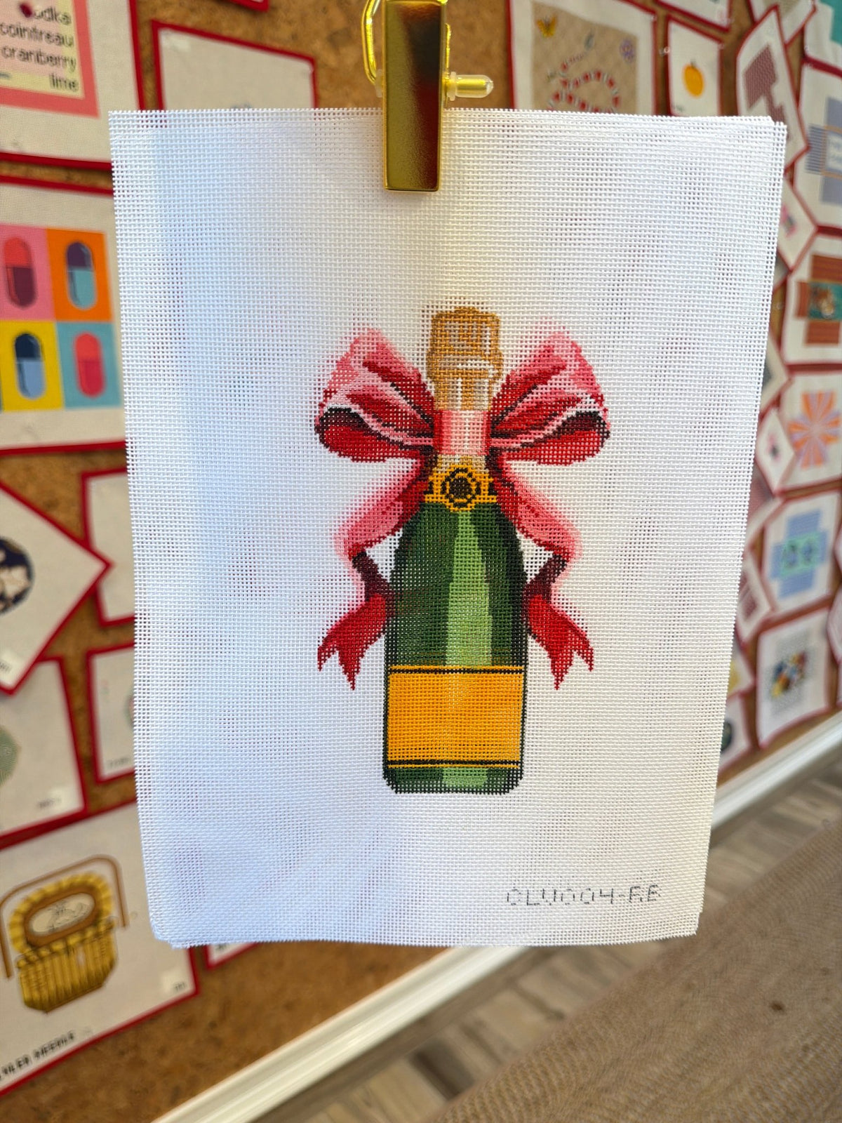CLV004-RB Champagne Bottle - Red BowCate La VieCanvasThe Red Thread Atelier